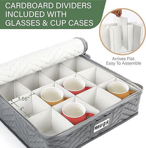 Miniatura 9 de LotFancy Contenedores de almacenamiento para copas, paquete de 2, estuche de almacenamiento acolchado de lujo con divisores para 24 copas de vino,