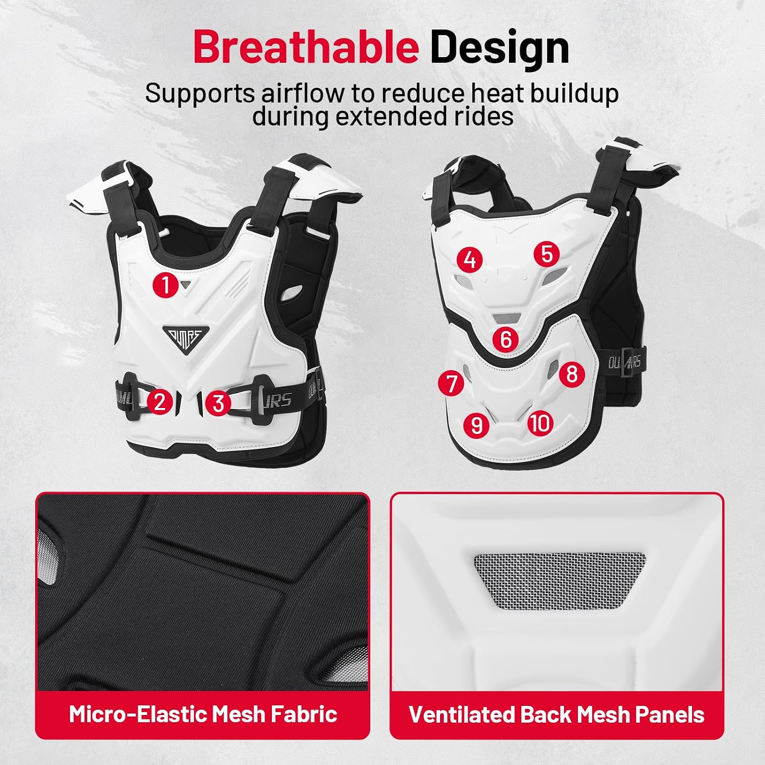 OUMURS Adult Off-Road Motorcycle Chest Protector, Lightweight Design with Reinforced PP Armor Plates, Breathable Motocross Protector for Dirt Bike, ATV & Skateboard