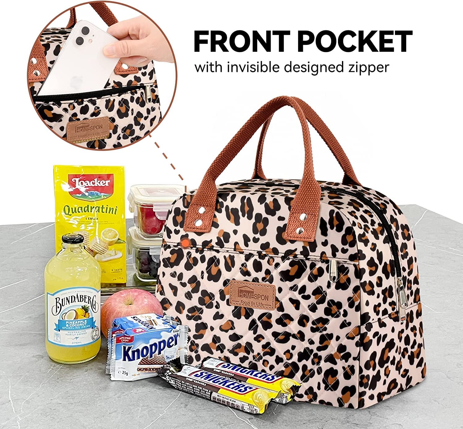 HOMESPON Insulated Lunch Bag for Women Adult Work Ladies Men Cool Bag Lunch Box Container Tote Bags for School Picnic or Travel(Leopard) - Image 2
