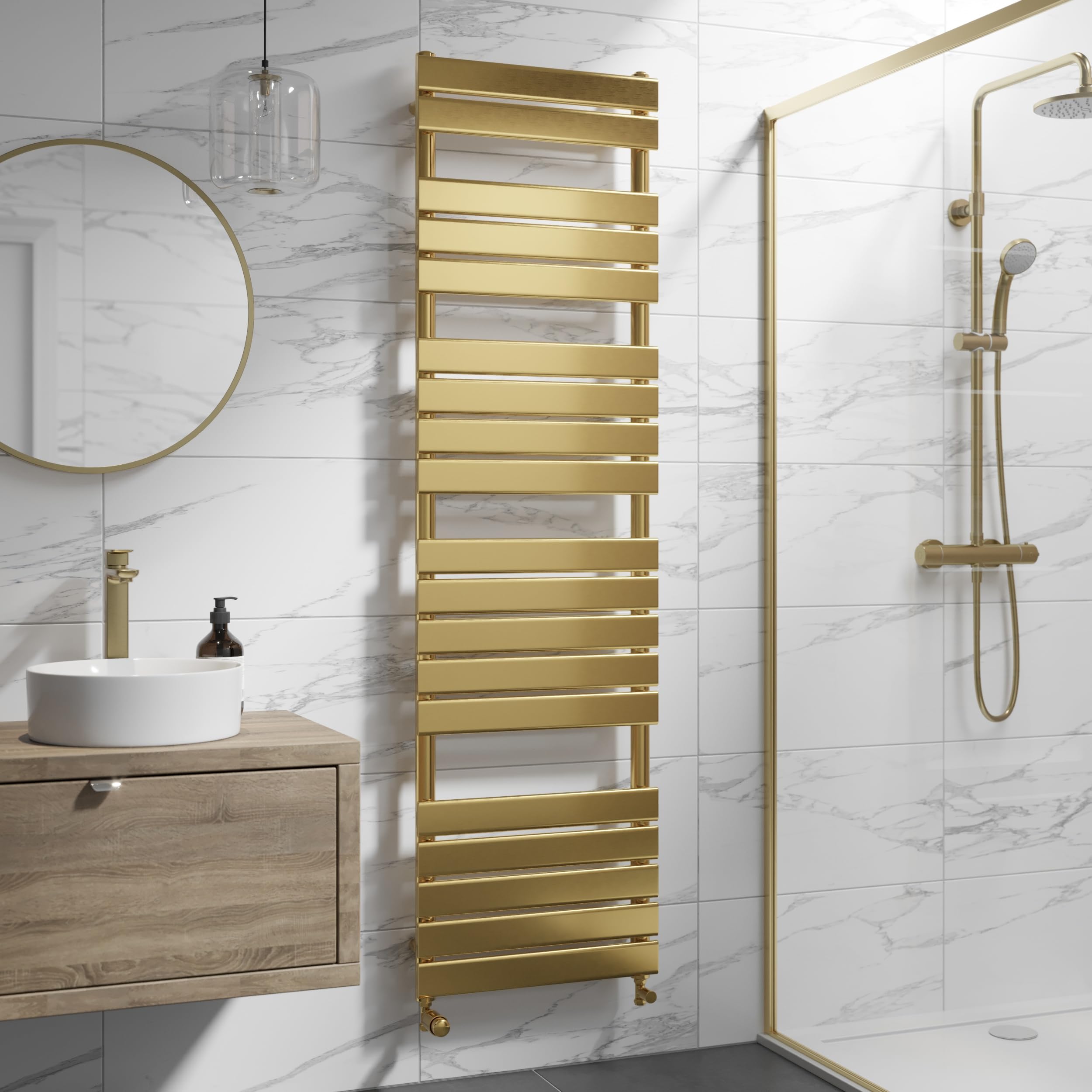 Duratherm Brushed Brass Duratherm® 1800 X 500Mm Flat Panel Heated Towel Rail Radiator Modern Central Heating Bathroom Warmer Wall Mounted Ladder Rad,