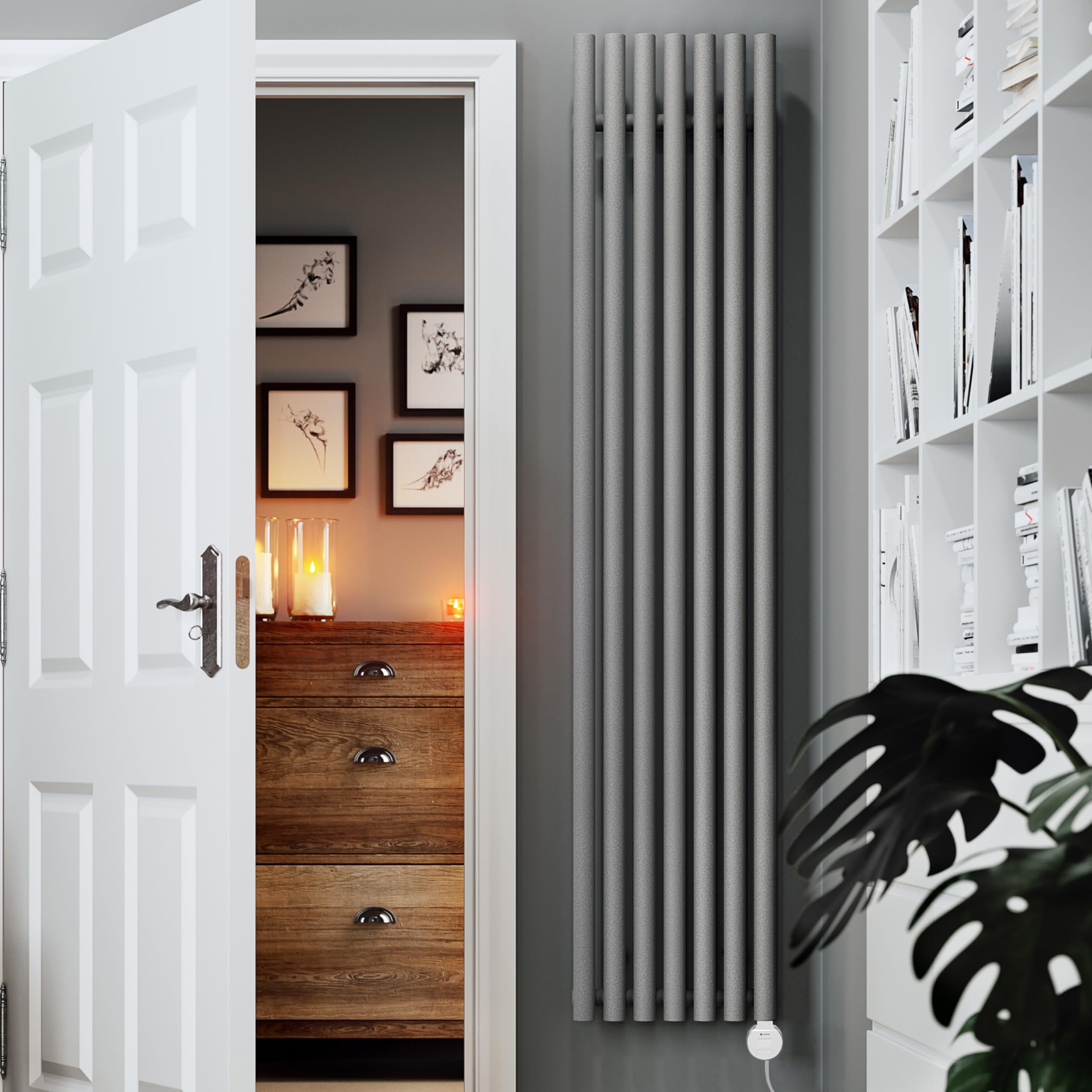 Terma Rolo-Room E Wi-Fi Electric Radiator 1800 x 370mm 800W Salt n Pepper
