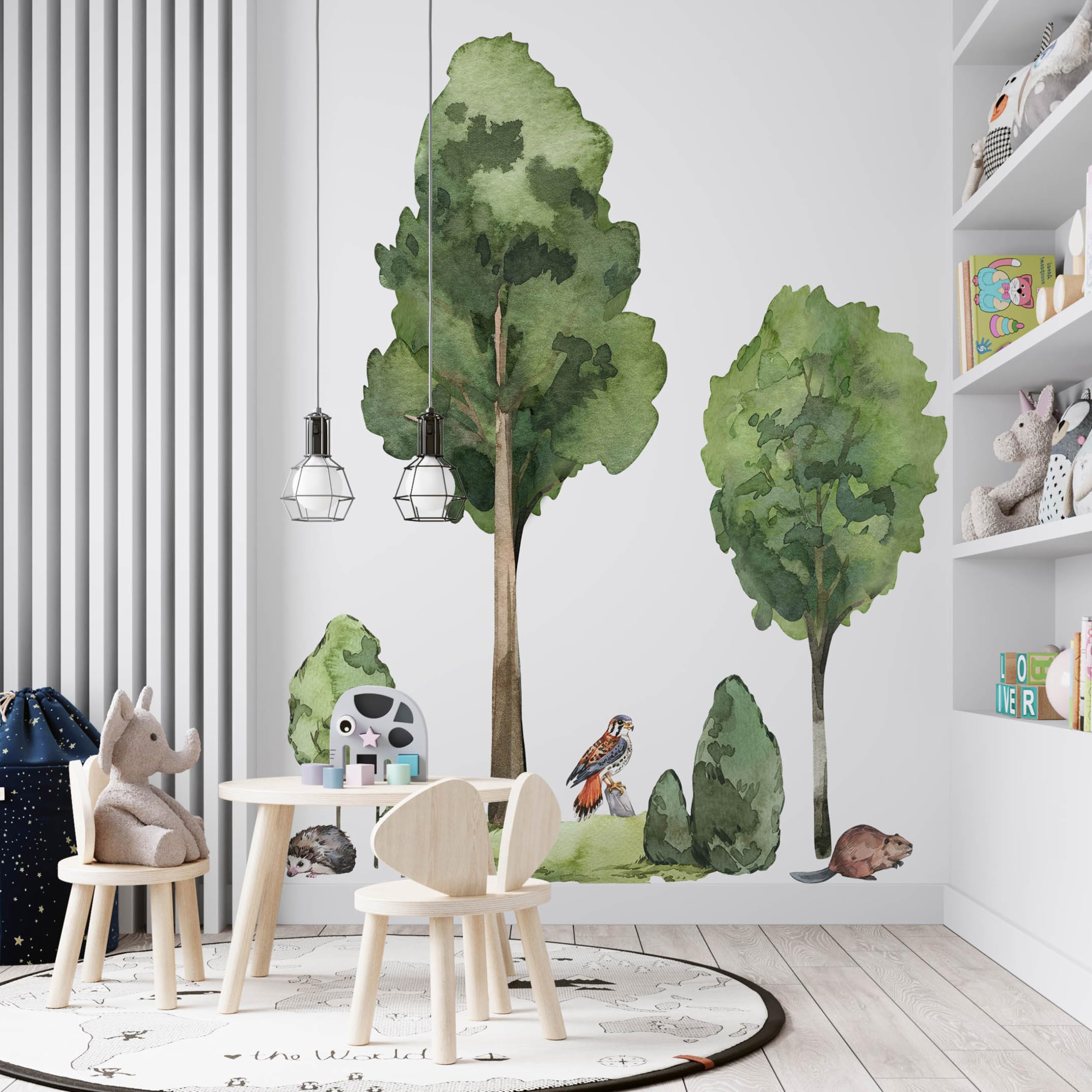 Große Bäume Wandtattoo Wald Wandaufkleber Tiere XXL Wandtattoo Laubbäume Aufkleber fürs Kinderzimmer