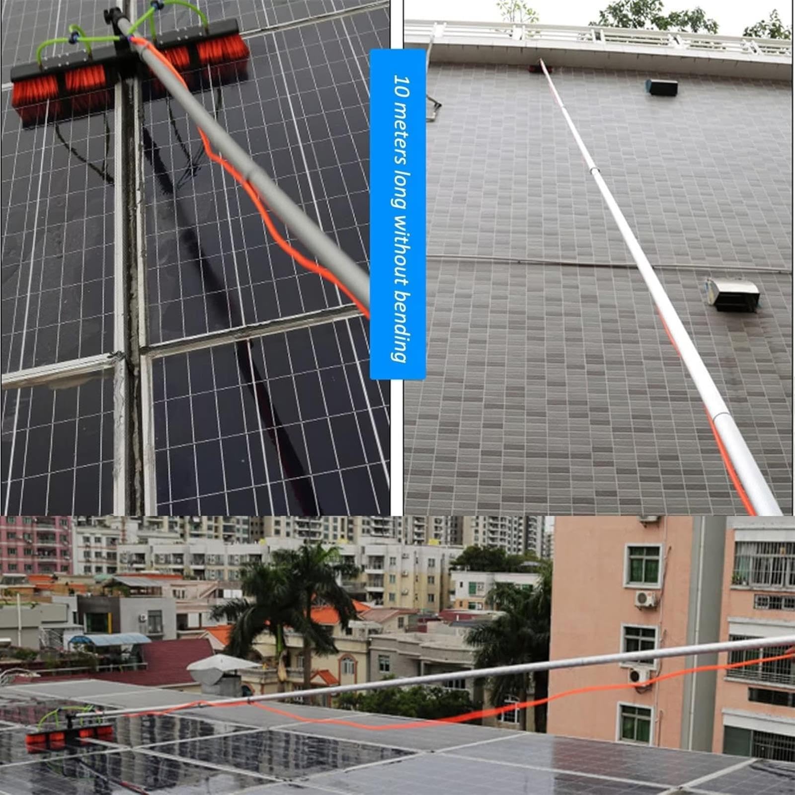 Barra de lavado de ventanas, poste de extensión alimentado por agua con cepillo de 180° para limpieza sin rayas, para paneles solares, ventanas de segundo piso y uso comercial, cepillo de 30 cm, poste