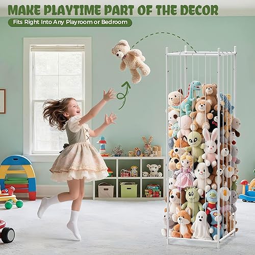 Miniatura 6 de Almacenamiento de animales de peluche de metal, organizador de juguetes de peluche duradero estilo zoológico, soporte extra grande para animales de