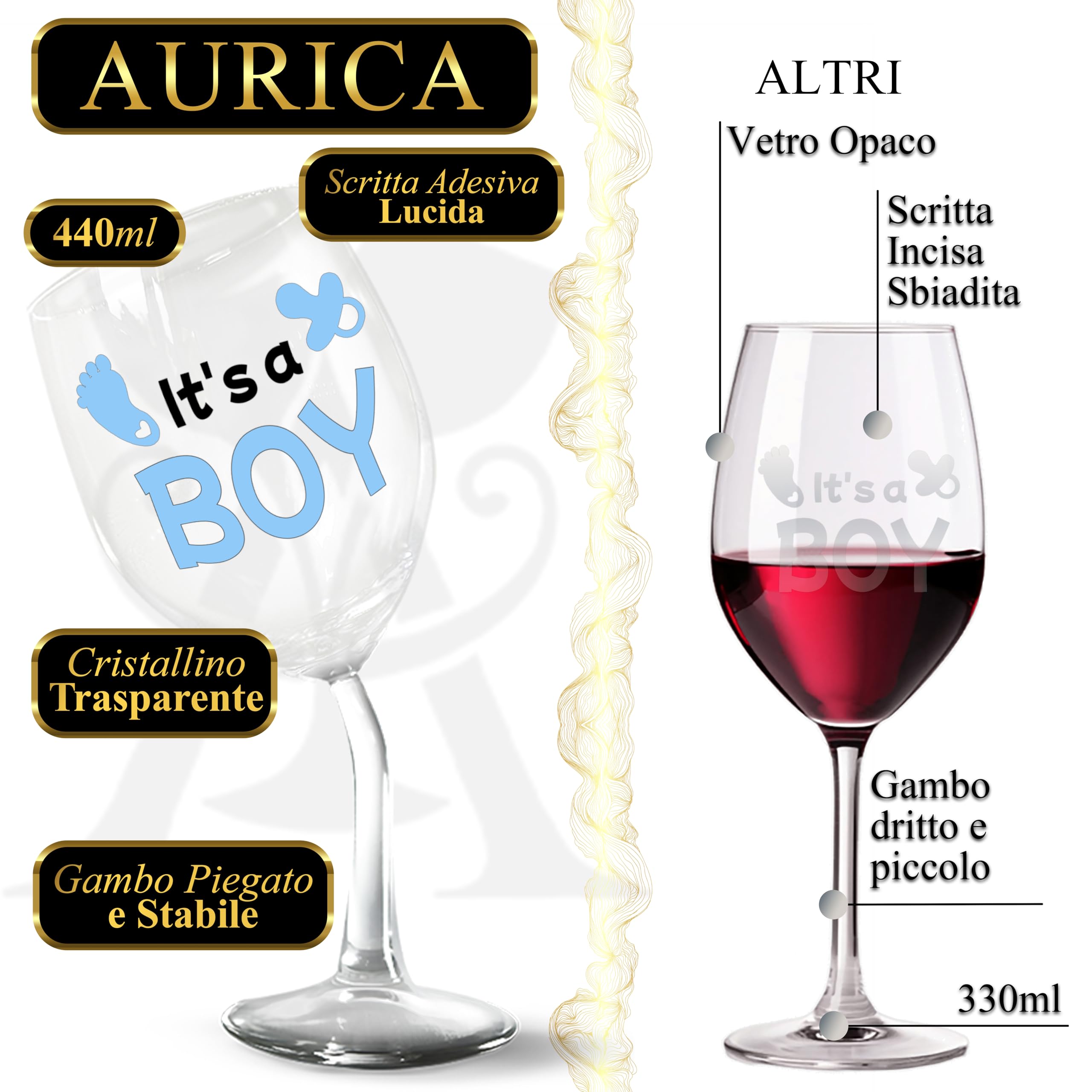 Calice Vino Personalizzato Piegato Baby Shower - Un Modo Originale Per Rivelare Il Sesso Del Tuo Bambino - Boy Or Girl?