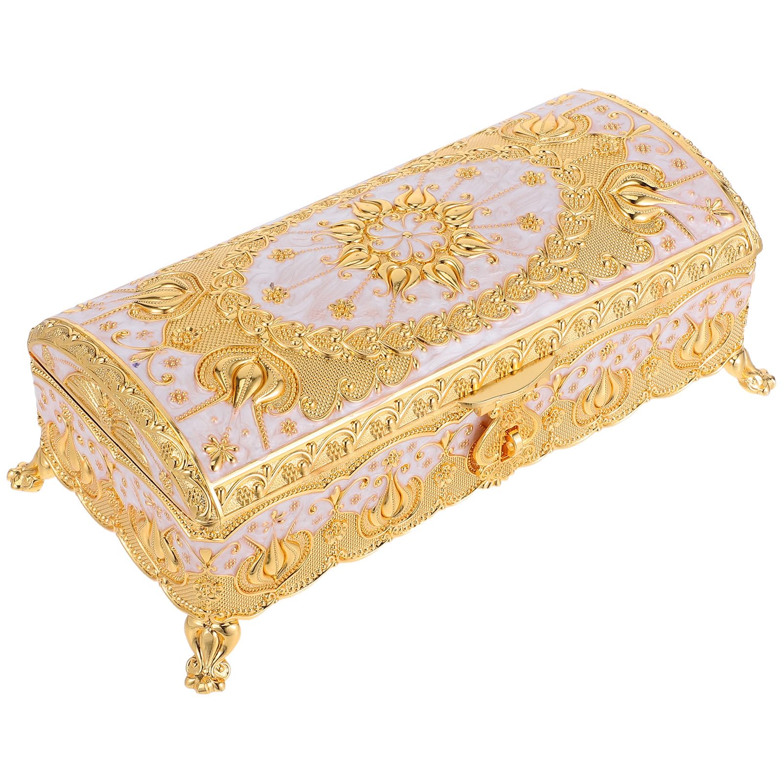 GARVALON Vintage Stauraum und Flanell Schmuckkästchen aus Zinklegierung Rechteckige Schmuckaufbewahrungsbox mit Multifunktionalem Eleganter Goldfarbe für Hochzeitsgeschenke