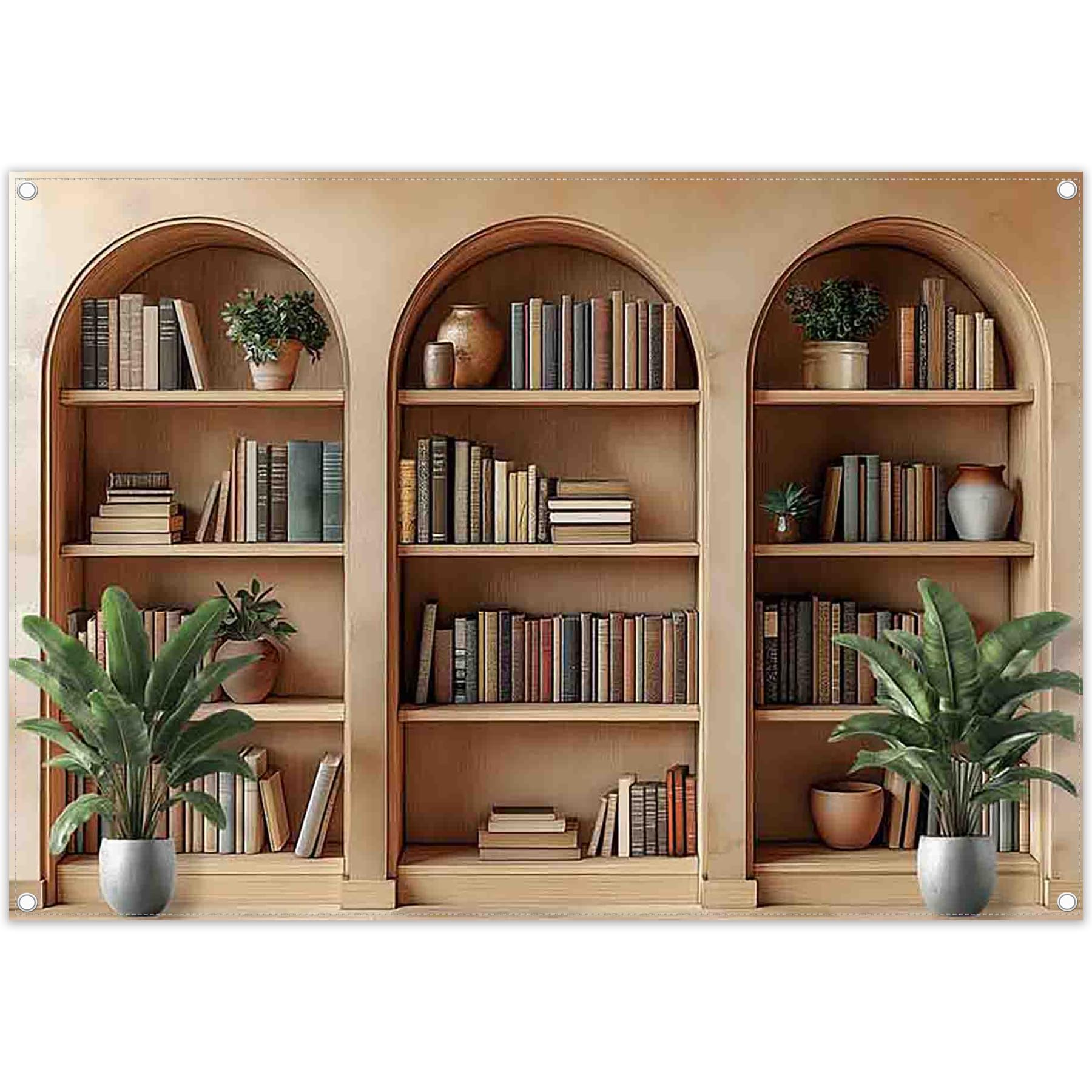 Luminora Bücherregal-Hintergrund 2,15 X 1,5 M – Weiß Mit Grünen Pflanzen, Aus Polyester, Für Foto, Party & Klassenzimmer