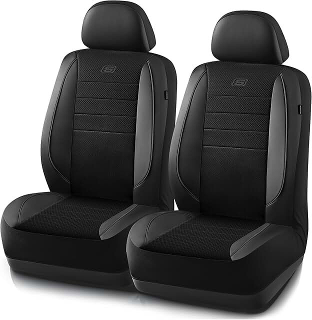 Skechers Deluxe Air-Cooled Memory Foam Front Seat Covers with Leather Piping (Black)