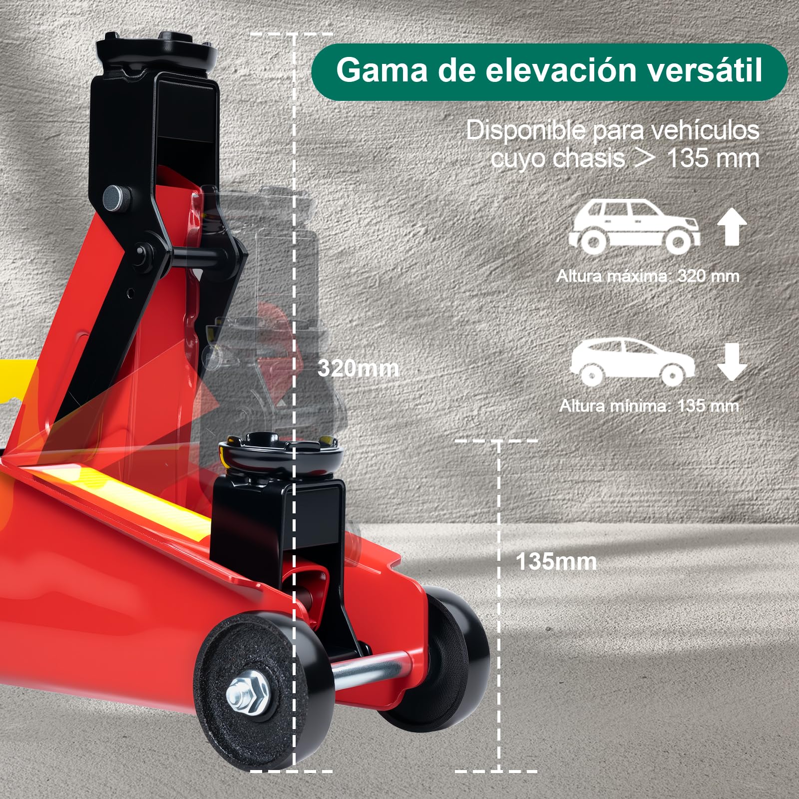Hychika, gato hidráulico de 1,5 T, gato hidráulico con bomba de pistón hidráulico, elevador hidráulico, 135 – 320 mm, para berlina, SUV, cambio de neumáticos