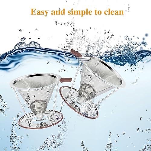 Miniatura 4 de Filtro de café sin papel de goteo lento para verter sobre café, doble malla de acero inoxidable para verter sobre cafetera para una sola taza,