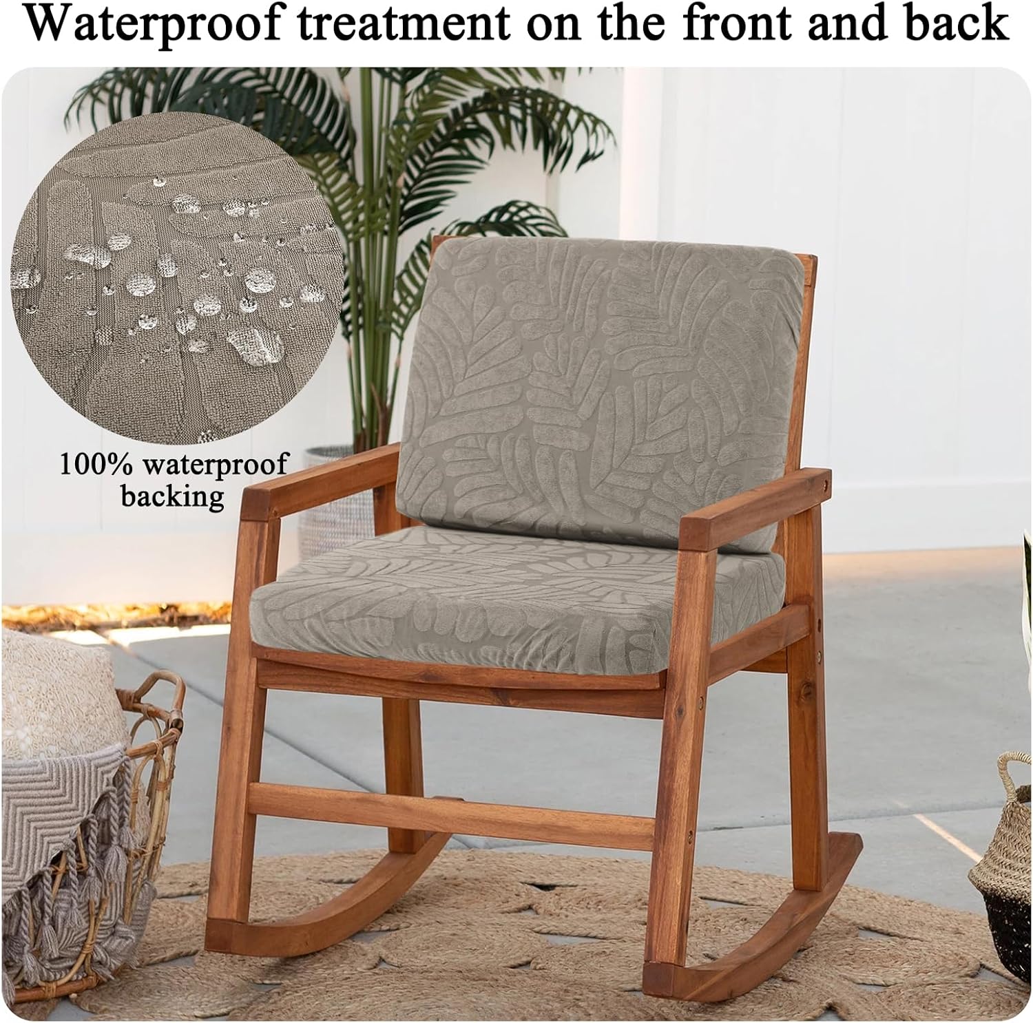 HEBE Stretch Patio Cushion Covers Set 8pcs,Waterproof Outdoor Couch Covers Replacement,Washable Reusable Seat Cushion Slipcovers for Patio Furniture Protector,Chair Cushion Cover