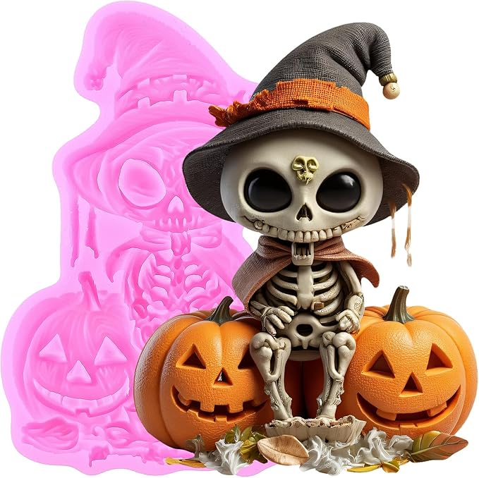 Halloween Silicone Molds Halloween Skull Pumpkin Fondant Mold for Cake Decoration Cupcake Topper Chocolate Candy Sugar Craft Gum Paste Polymer