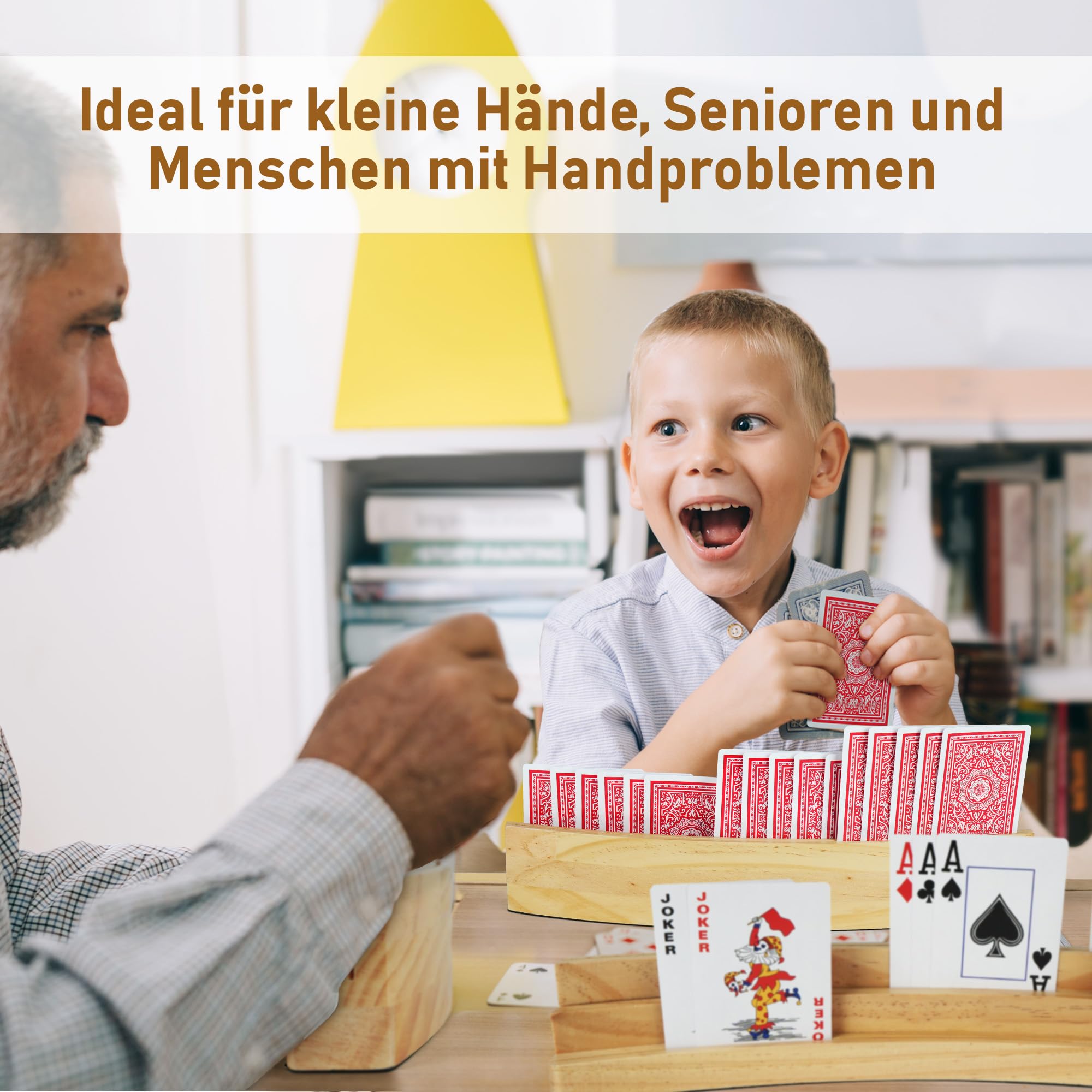 LotFancy Kartenhalter Holz, 2er Set Spielkartenhalter für Spielkarten 3-Stufen, Freisprech Kartenständer für Senioren - 5