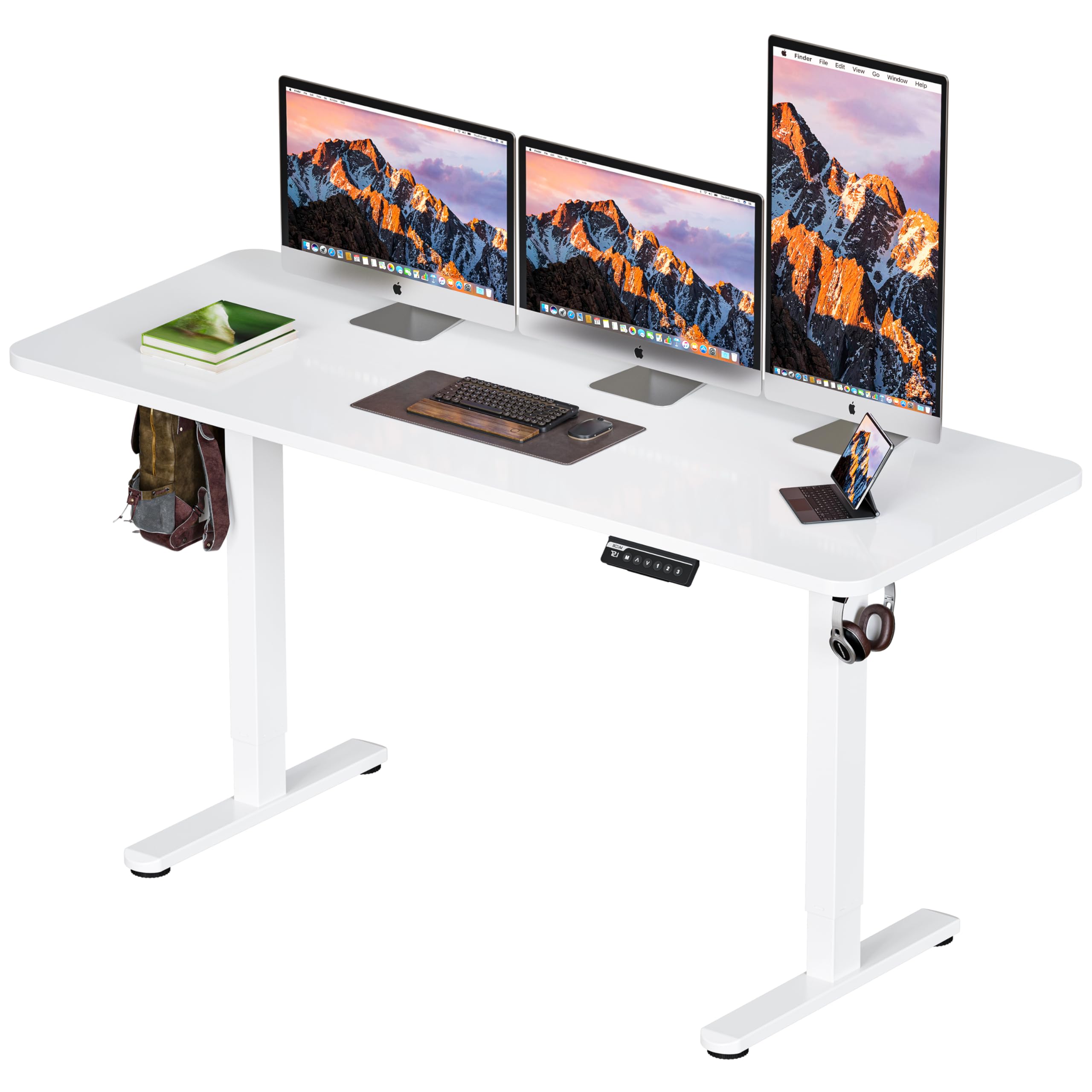 BIZUM Electric Standing Desk 160x60cm Gaming Desk 3 Memory with Splice Board, 70–115cm Lift, 2 Hooks, 80kg Load, Computer Workstation, White — image 1