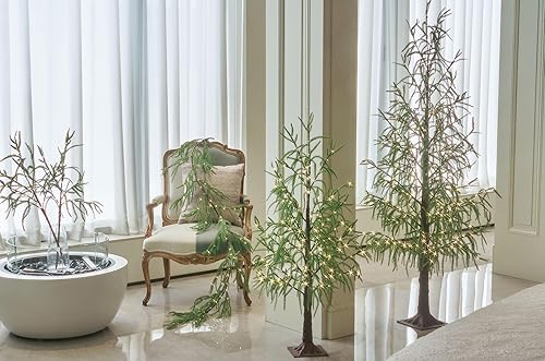 Miniatura 5 de Hairui Guirnalda de pino Norfolk iluminada, 110 luces de hadas con temporizador, guirnalda con luces de 6 pies alimentada por USB y funciona con