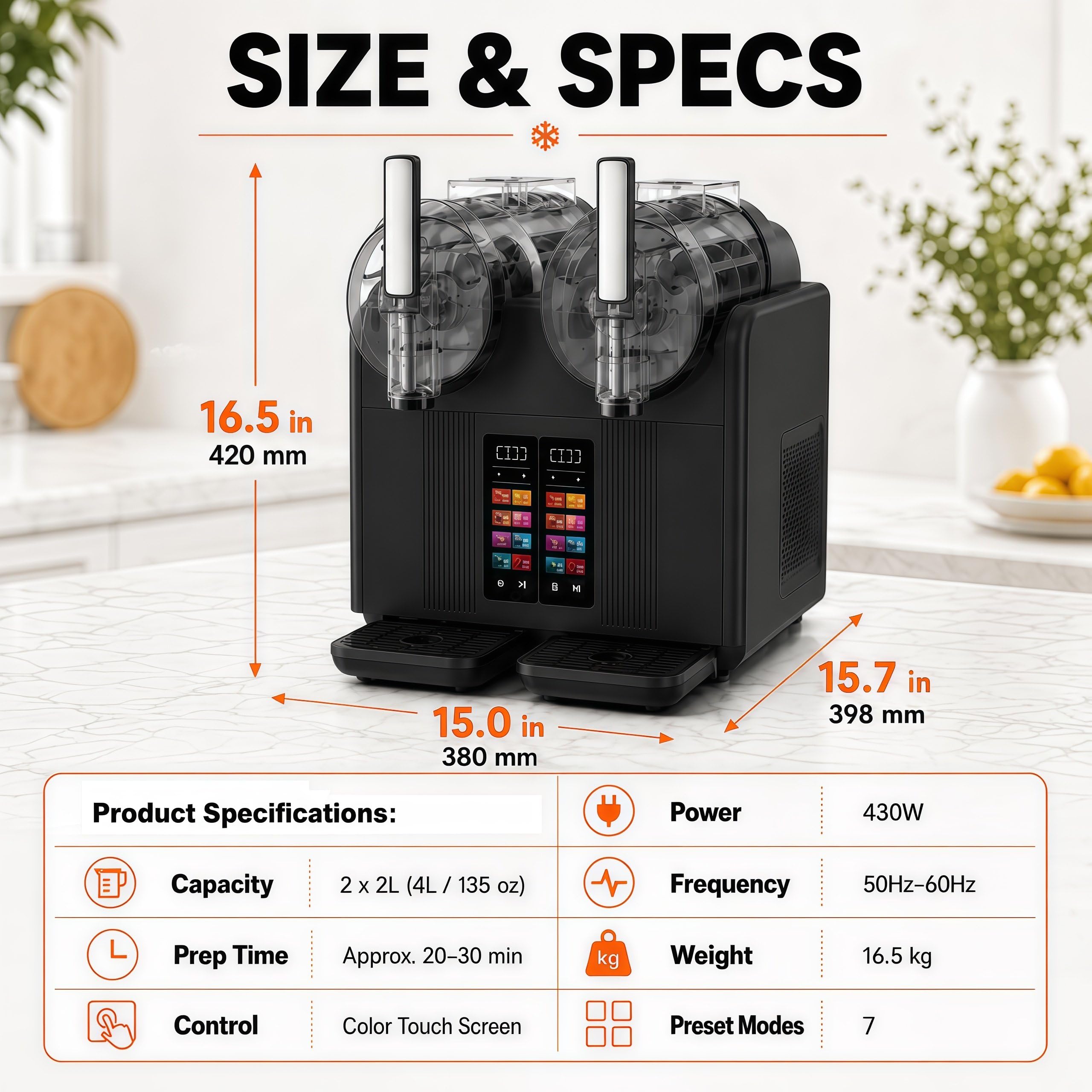 Máquina de Helado Soft y Granizadora Profesional 2 en 1, Máquina de Granizados de 2 Tanques Transparentes con Panel Táctil, Dispensador de Sorbete y Smoothie para Casa y Cafetería Black