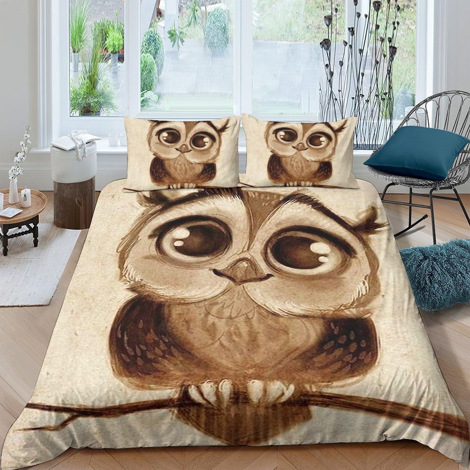 Ctjqhvkz Style-5 3D Printed Cute Owl Fitted Sheet Microfiber Soft Brown Animal Bed Cover For Bedroom Guest Room Dorm Decor Single（135X200cm）
