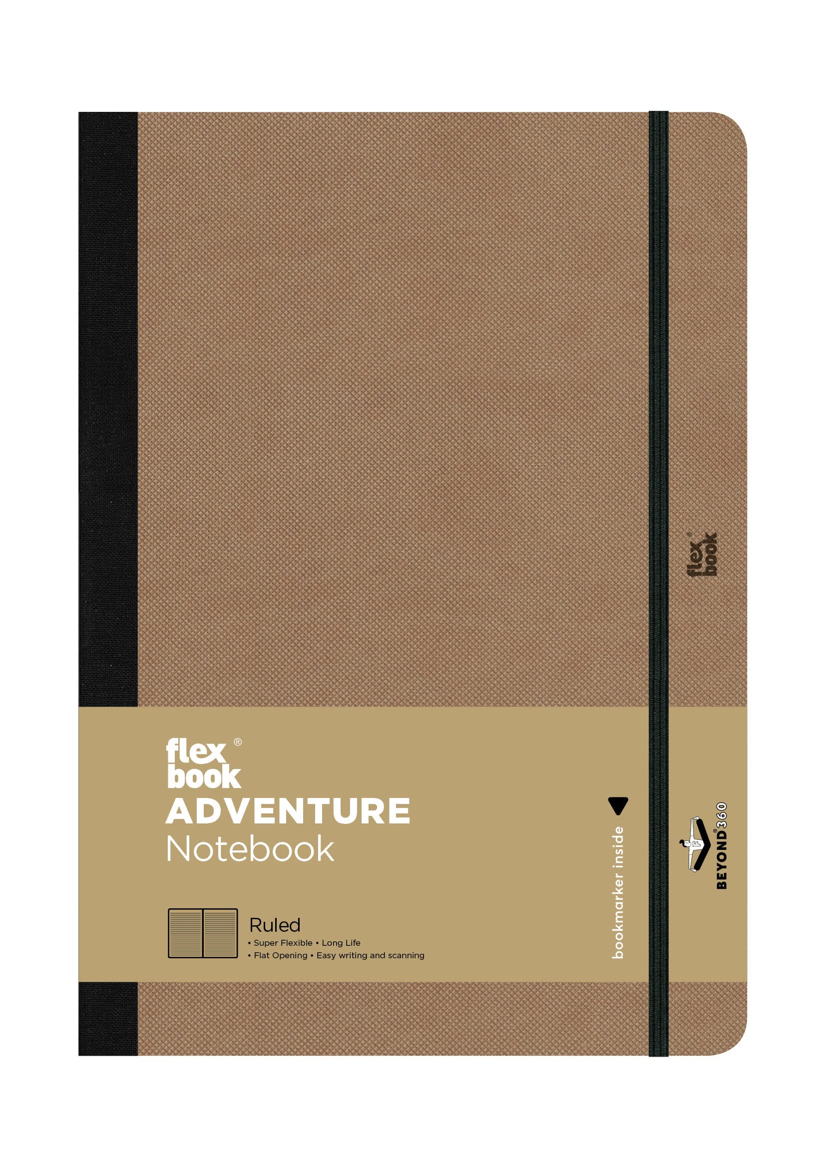 Flexbook Adventure Series 17 x 24 cms Notebook with Elastic Band, Camel Textured Cover, Ruled, Large Size Note book, 85gsm Ivory Paper, 192 Pages with Lines, Bookmark, Inner Paper Pocket