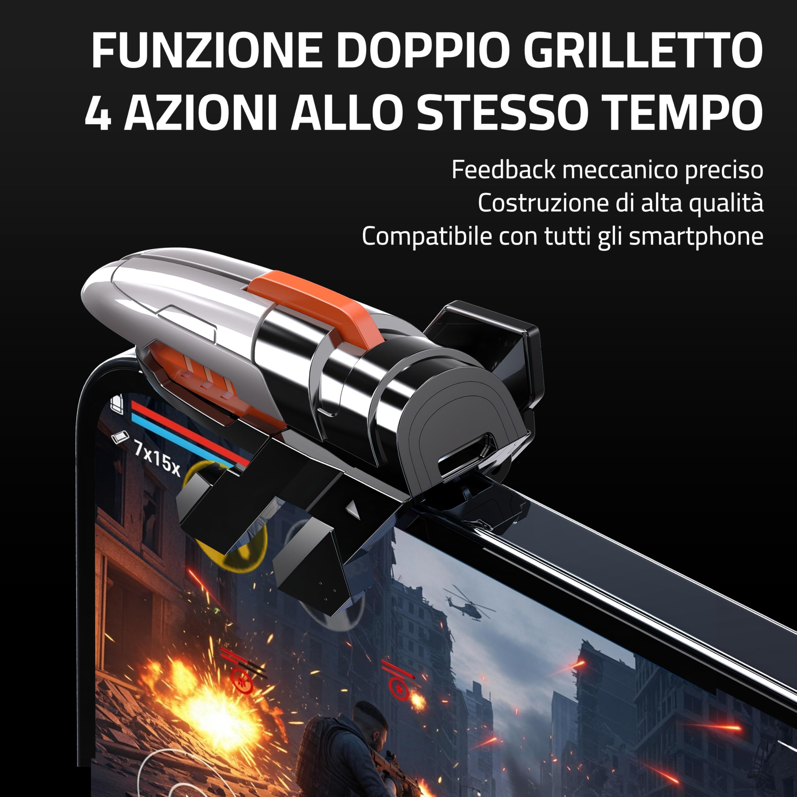 2x Trigger Mobile Gaming - Con 4 Pulsanti - Compatibile con PUBG Mobile & COD Mobile - Adatto per iPhone & Android - Joystick Smartphone Gaming - Accessori per Telefonini