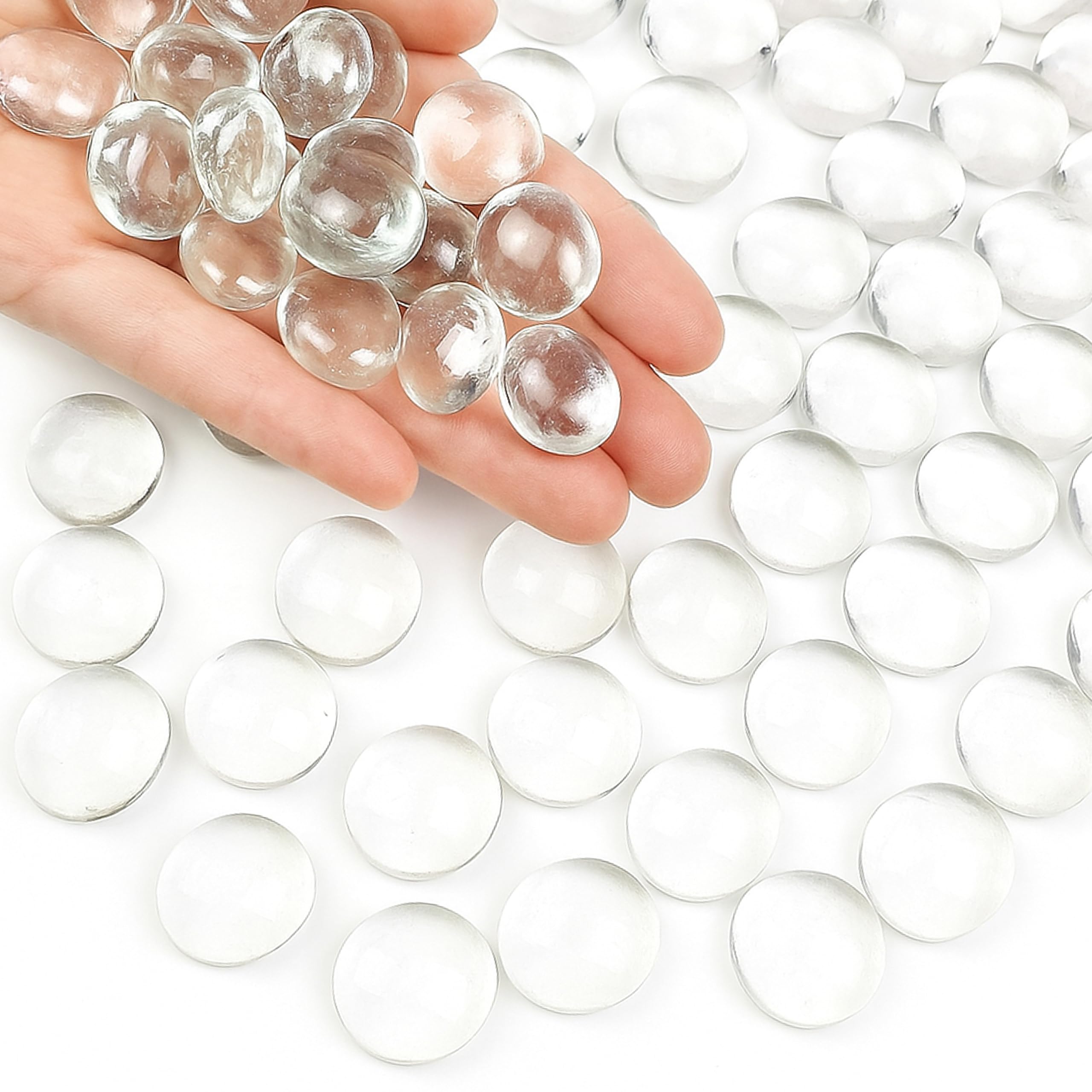 ARSUK Glass Pebbles Decorative Stones Beads Nuggets Gems Crystal Beads Mosaic Tiles for Vase Fillers Marbles Craft Garden Bowls Fish Tank Decorations Vase Aquarium Decor Pebbles (180 pcs Clear)