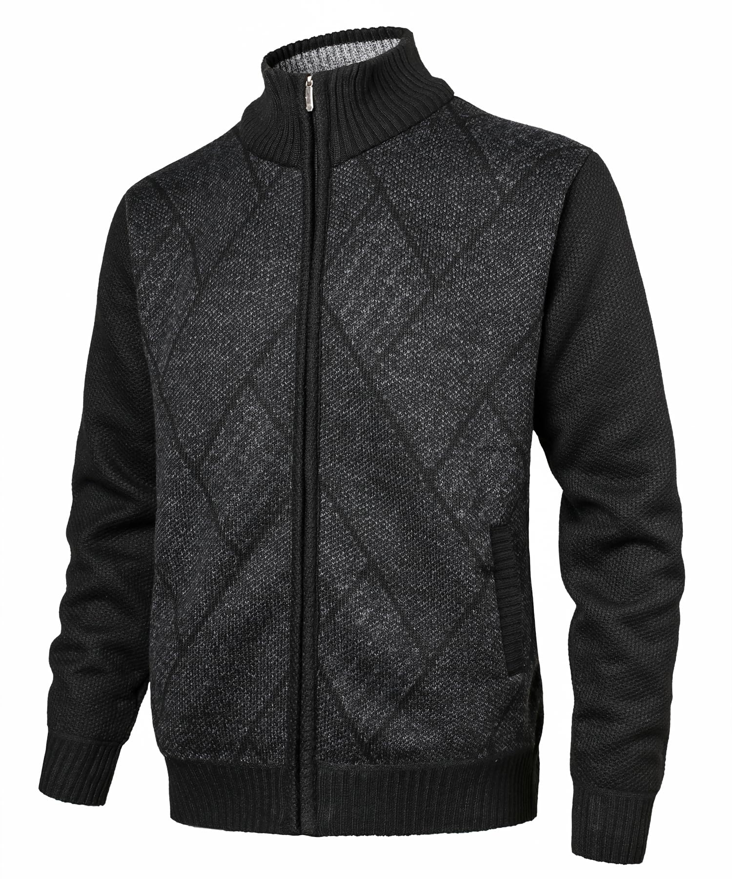 Cárdigan de Punto para Hombre Otoño Invierno Cálido Suéter con Forro Polar Cremallera y Bolsillos