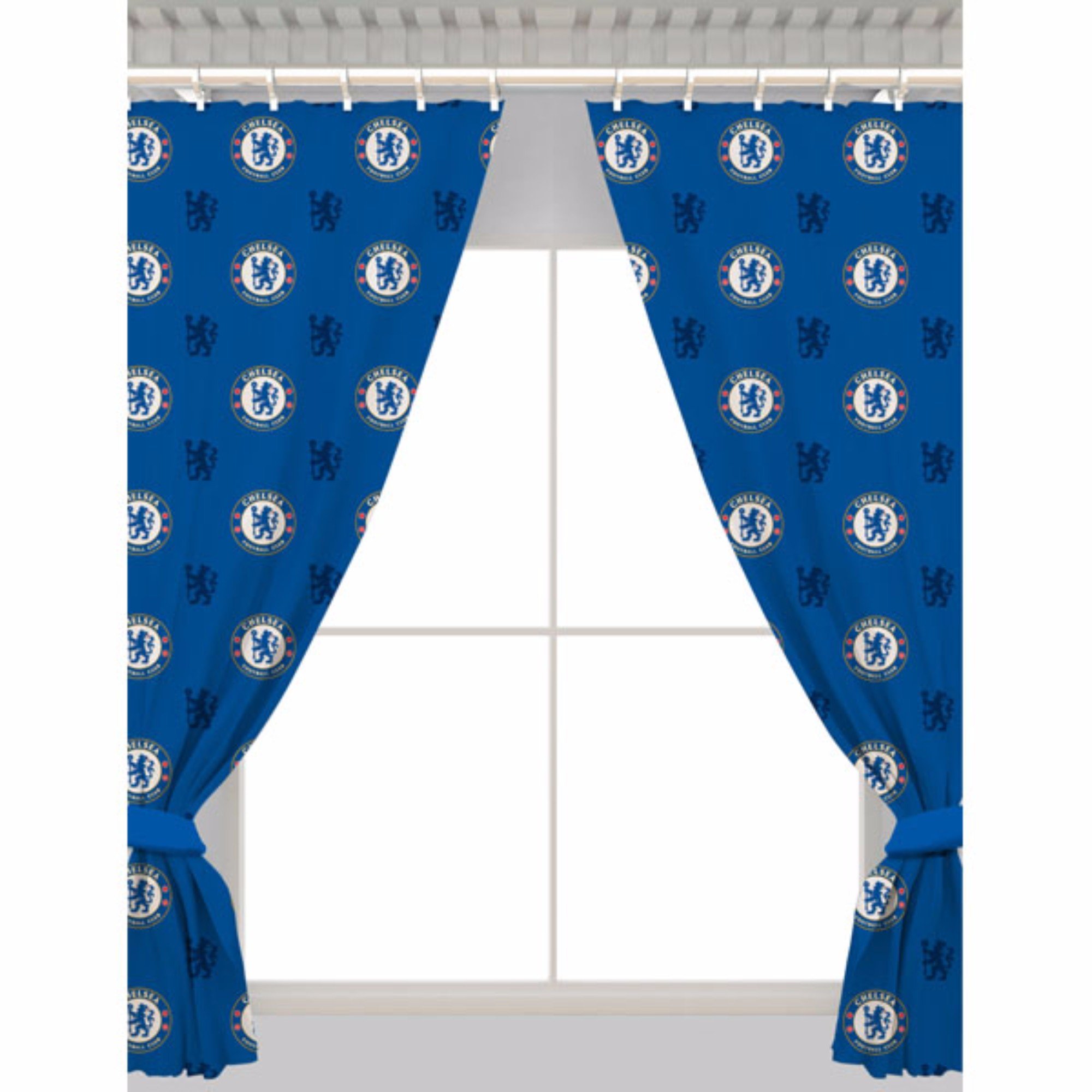 Chelsea Blue Fc Official Repeat Football Crest Curtains (Single) (Blue)