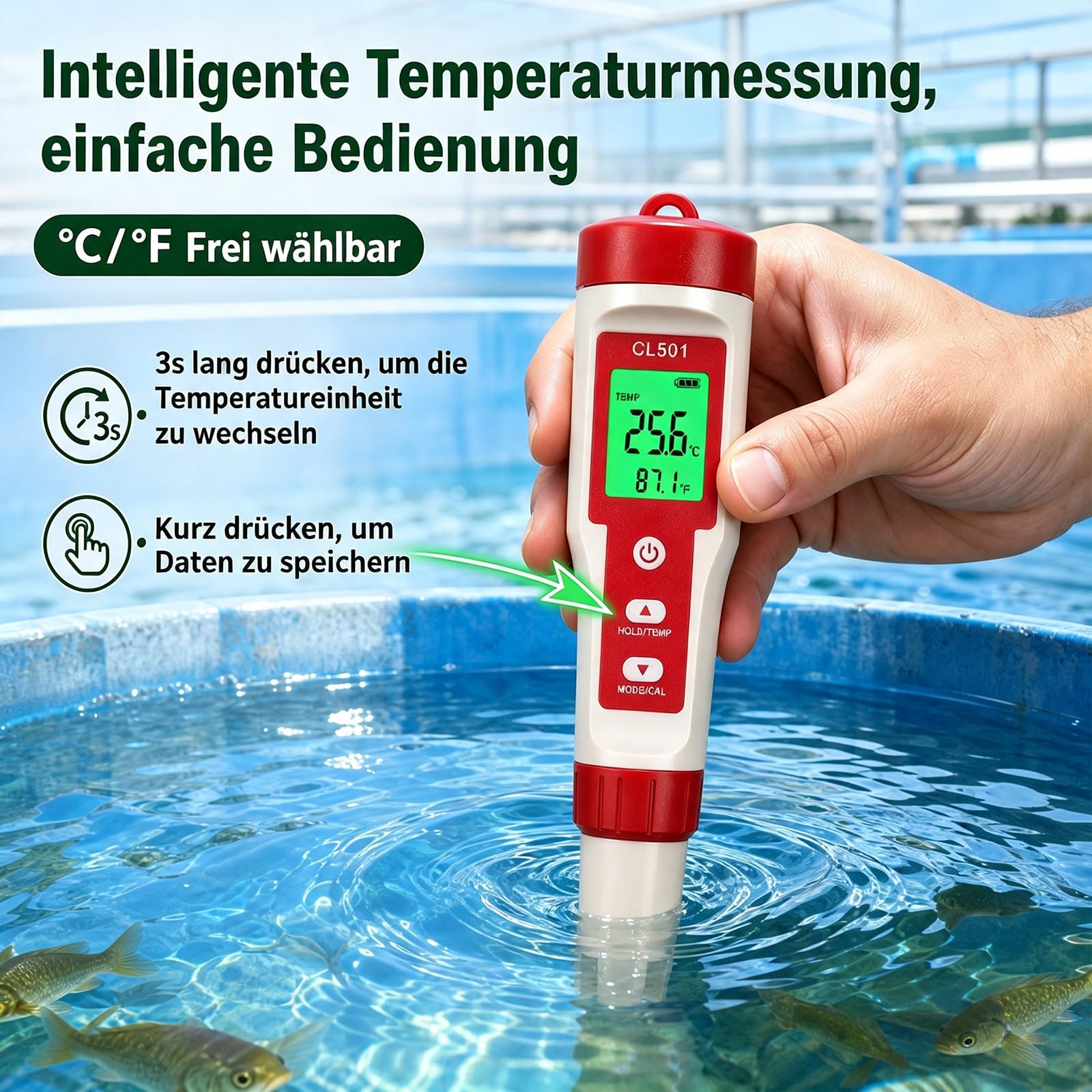 ph und chlor messgerät pool, pH Messgerät Wasser, chlortester pool digital 5 in 1, pH Chlor ORP H2 Temperatur messbar, water tester für Pools Hydrokultur Aquarien Trinkwasser