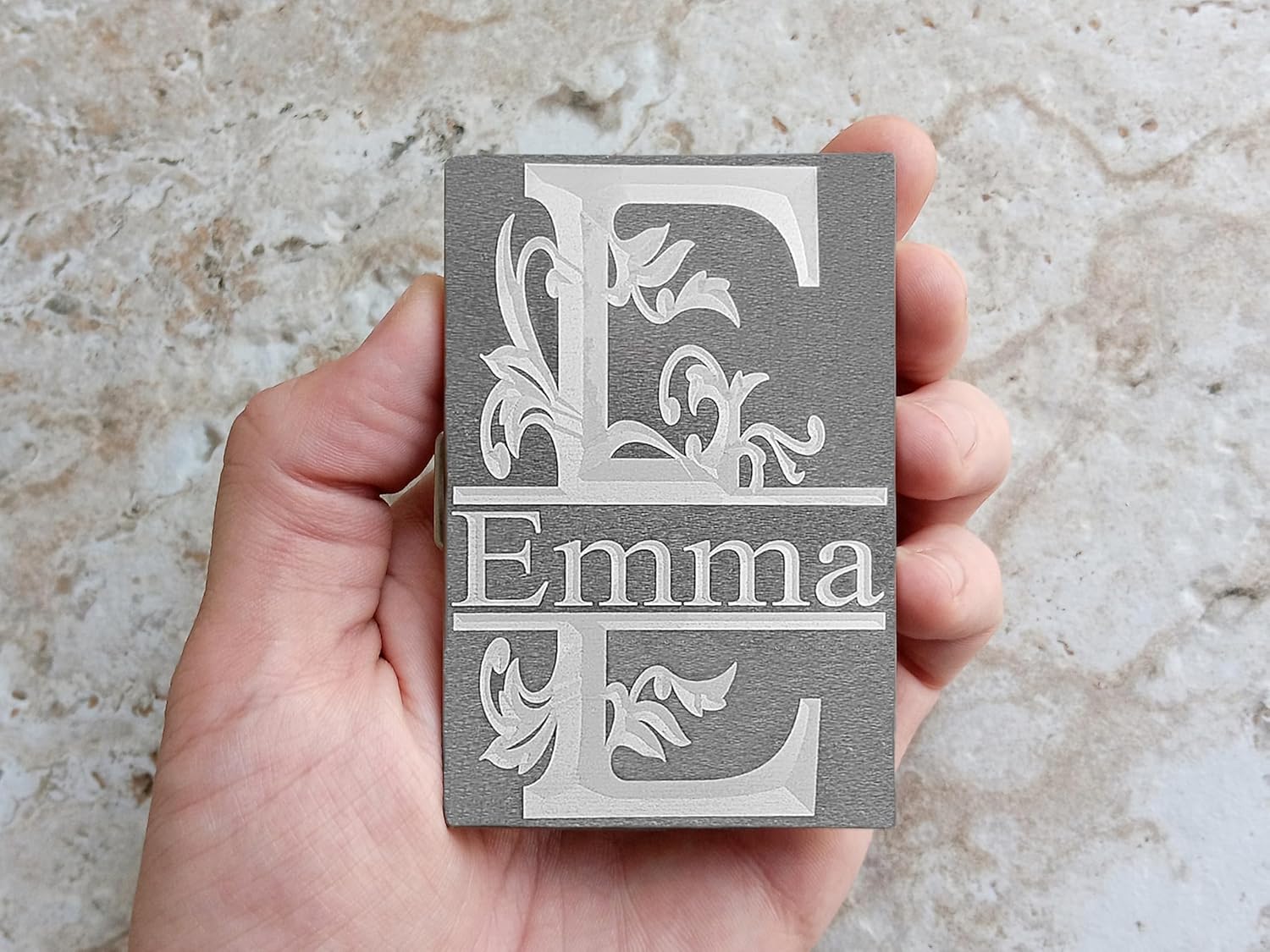 Custom Engraved Credit Debit Business Card Holder Wallet RFID Blocking Stainless Steel Case with Release Button Regal Split Monogram Text (Letter X)
