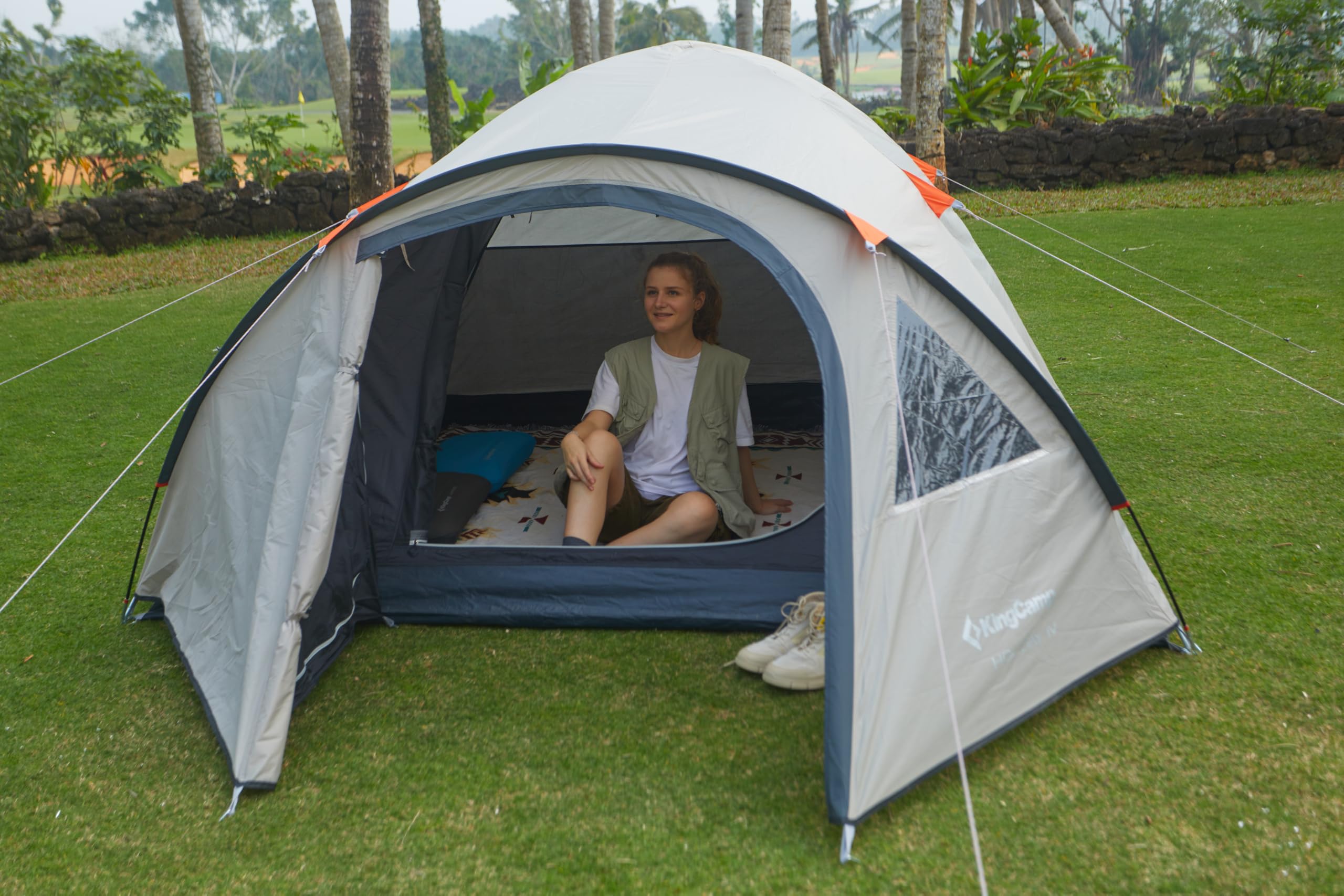 KingCamp Zelt 4 Personen, Geräumiges Camping Zelt mit Vorraum & PVC-Fenster, Einfach Aufzubauendes Doppelzelt, 3000mm Wasserdichtes Zelt, Leichtes Kuppelzelt für Outdoor Garten Camping