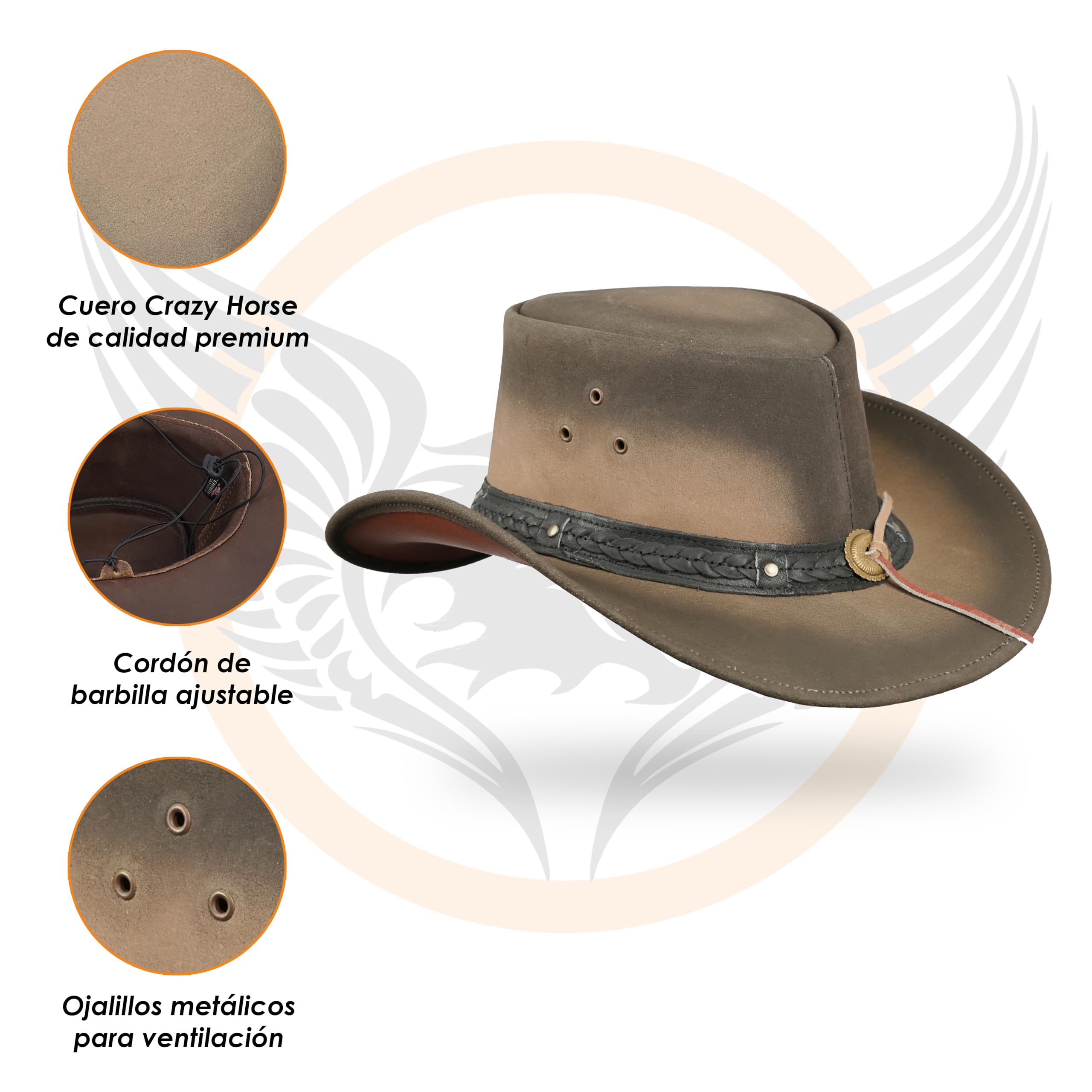 Leatherick Sombreros Vaqueros para Hombre - Sombreros Vaqueros Negros de ala Ancha Trenzada Estilo Western Vintage con barboquejo
