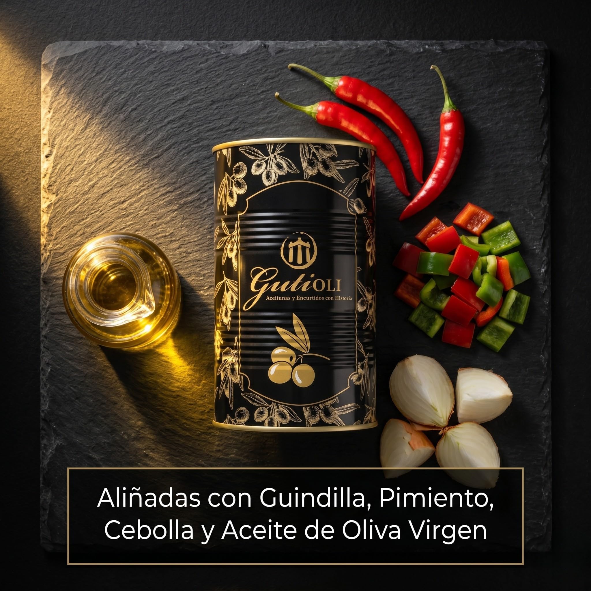 Aceitunas Gordal Picantes GutiOLI Cachonditas Sin Hueso Lata 2 kg Escurrido