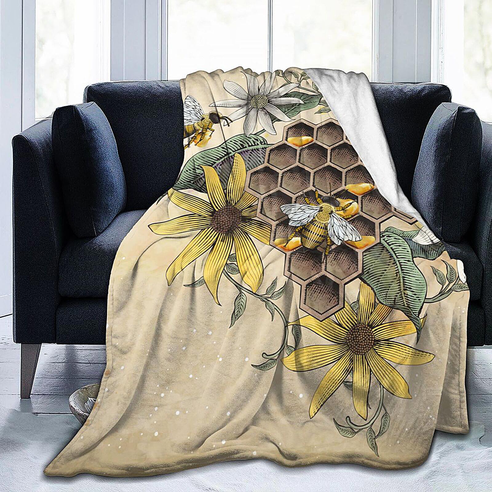 Honey Bee Retro Blanket Soft Lightweight Throw Blankets Cozy Flannel Bed Throws For Sofa Couch Travel Home Room Bedroom Decor Gifts For Boys Girls