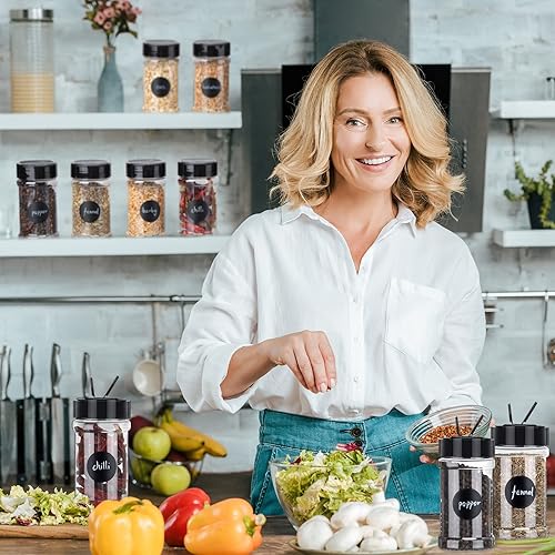 Miniatura 4 de 48 frascos de plástico transparente para especias, botellas de especias con tapas de coctelera, recipientes de condimentos de plástico con etiquetas