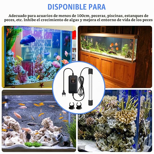 Foto 7 de 7 de Luz Esterilizadora uv para Acuario, Lámpara UV 9W con Temporizador