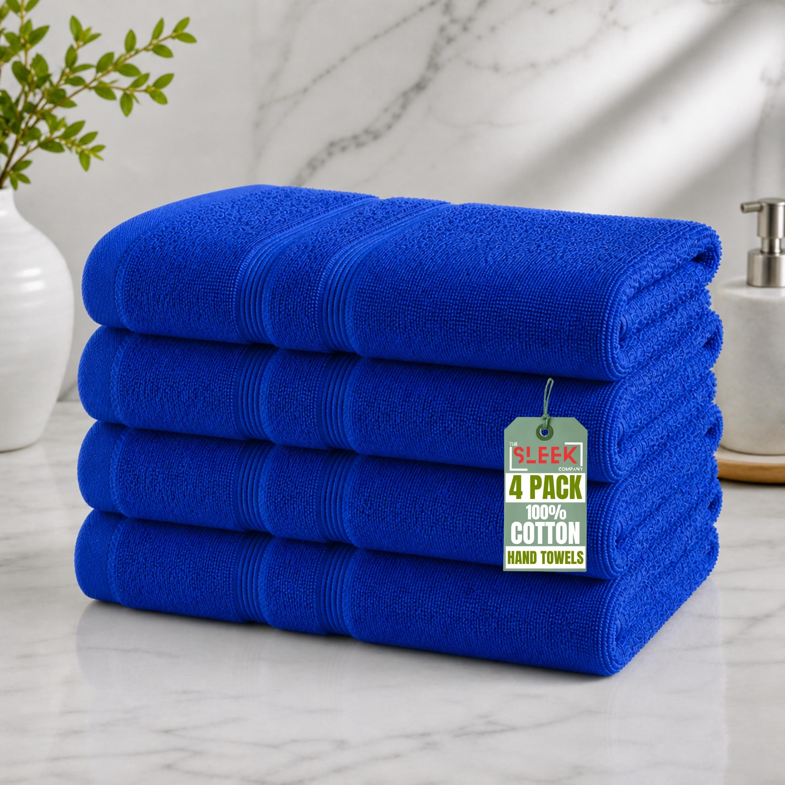 500GSM Egyptian Cotton Hand Towels For Bathroom (50x80cm) – Pack Of 4 – Soft & Absorbent Kitchen Hand Towels For Hand Drying – Hypoallergenic & Durable Hand Towel for Homes, Hotels & Gyms (Royal Blue)