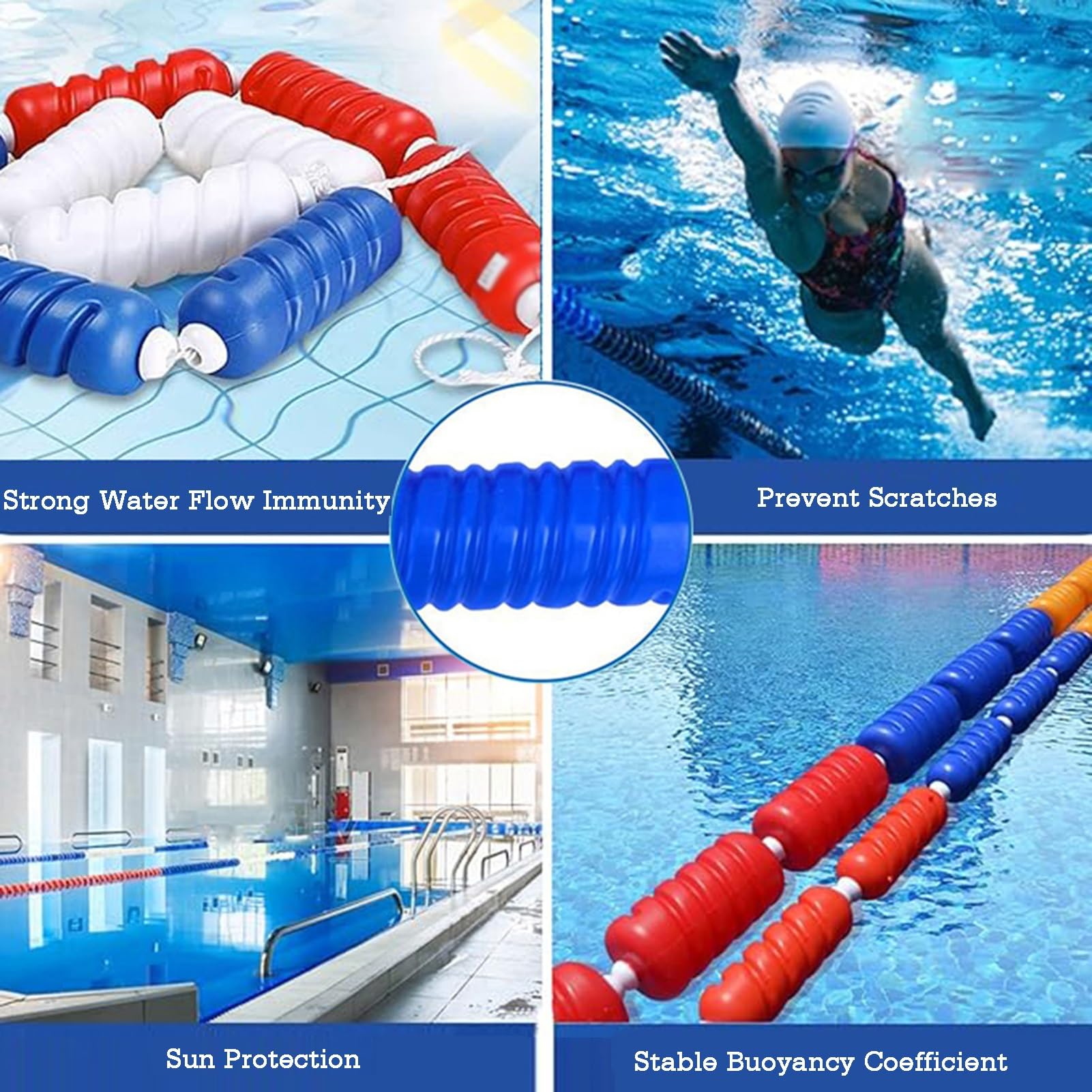 Genérico Valla Seguridad Carril Piscina, Cuerda Seguridad Ajustable Piscina con 5 flotadores, Utilizada for Dividir competiciones natación Poco Profundas(Nylon Rope,12 Meter)