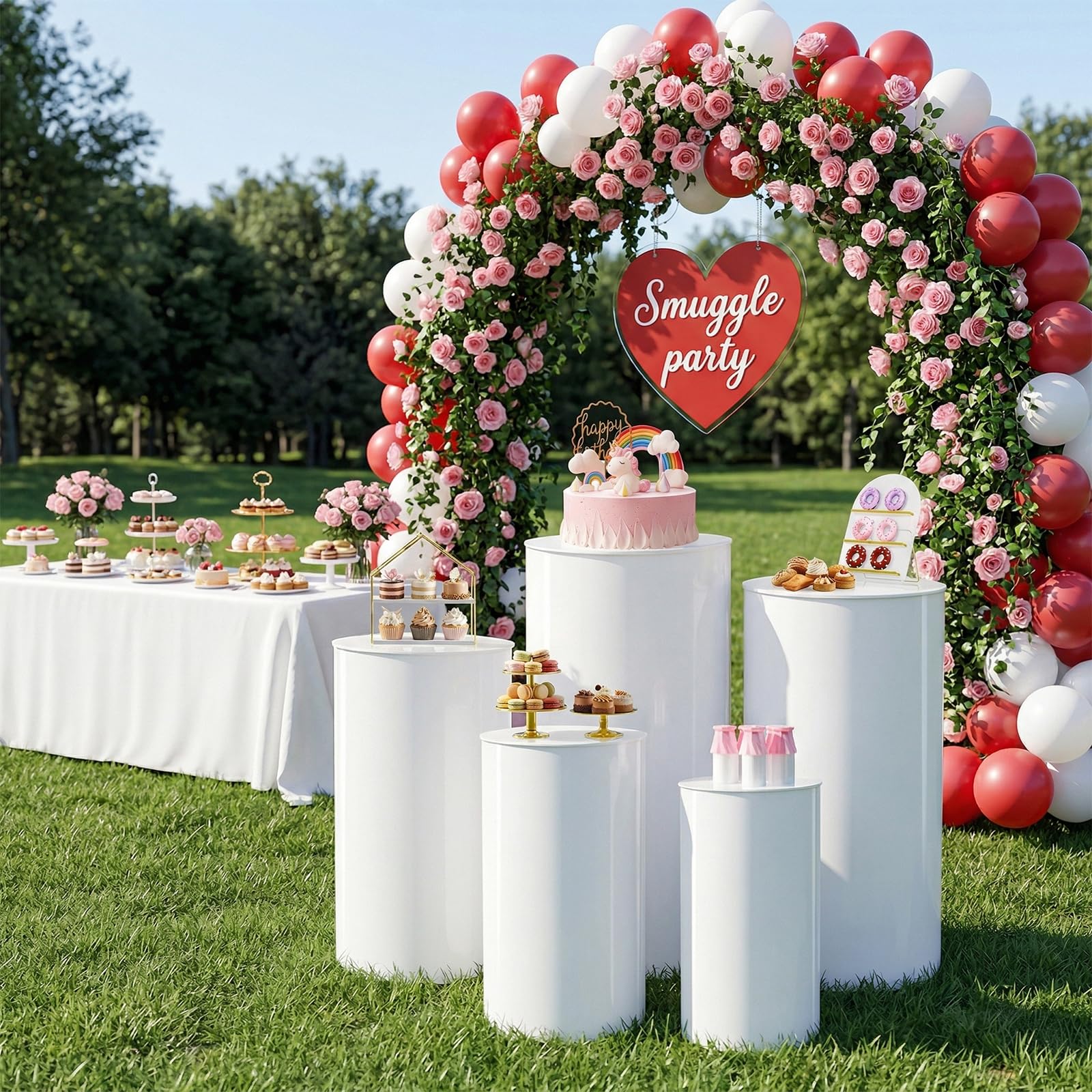 5 piezas de soportes cilíndricos, soportes redondos para tartas de acrílico, soportes de exhibición cilíndricos para bodas, fiestas, panaderías y decoración de eventos