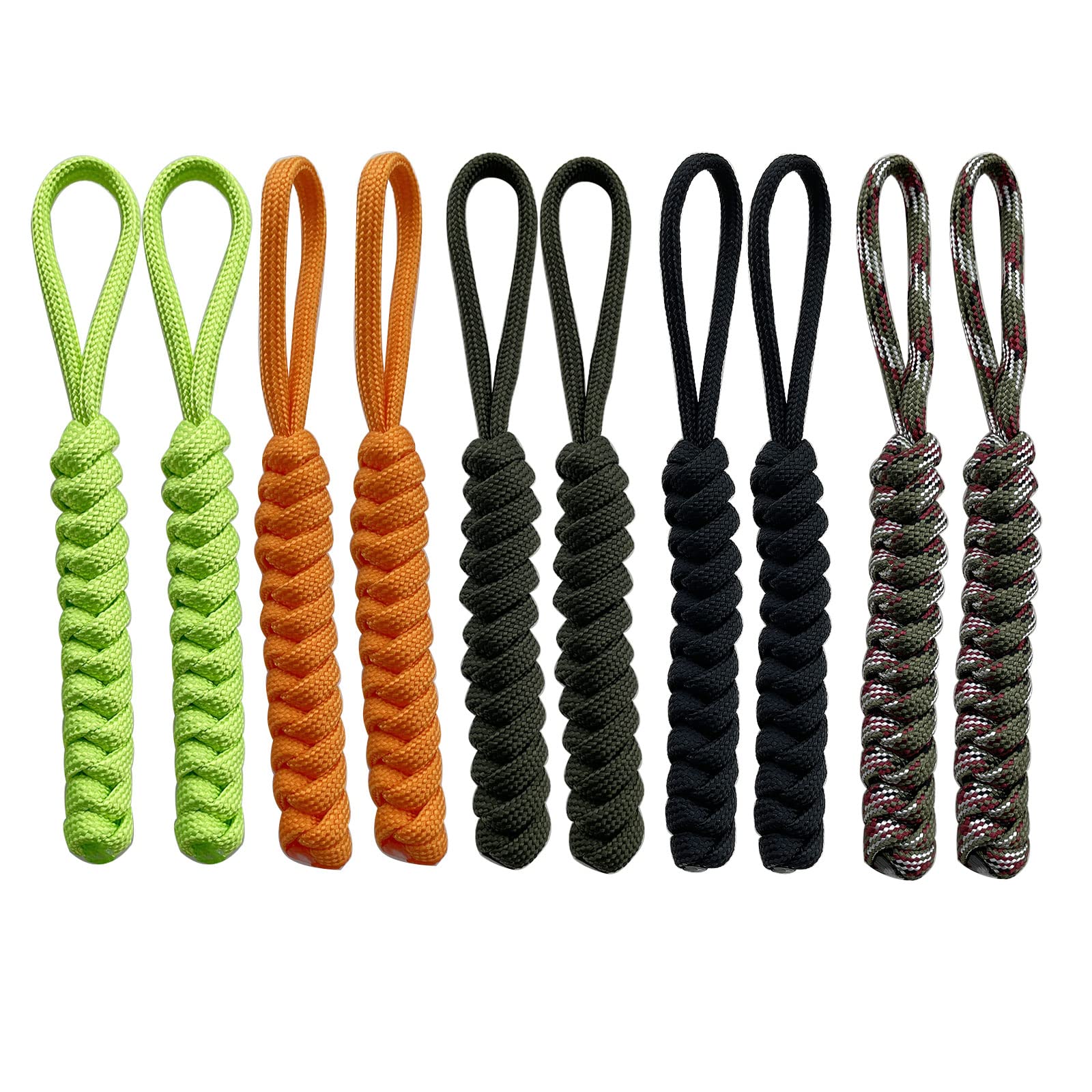 Zipper Pull Charm 5" Knife Lanyards Keychain Backpack Lanyards Cord Zipper Paracord Pull Tab 10 Set (5 Colors)