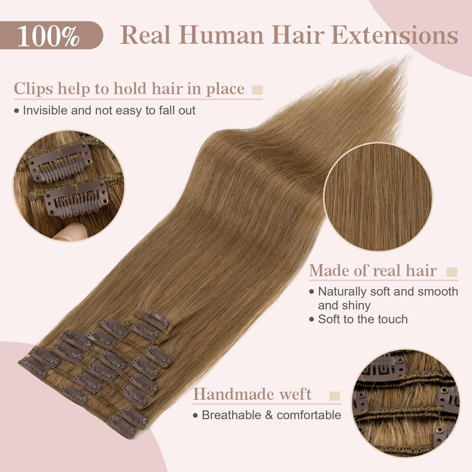SEGOHAIR 8 PCS Hair Extensions Clip in Real Human Hair, 12 inch Thin Full Head Human Hair Extensions Straight - Chestnut Brown (55g) - Image 3