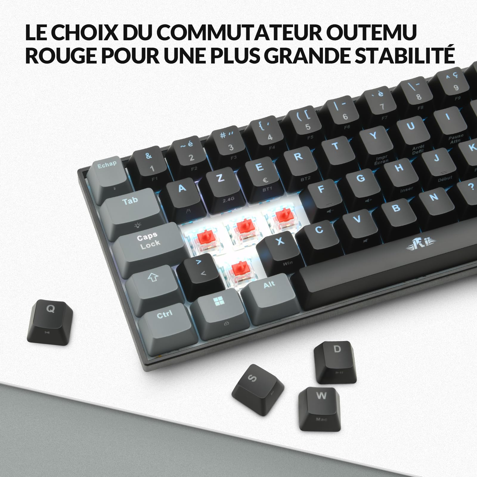 Rii Clavier Gamer Mécanique 60% Compact | Interrupteurs Rouges | RGB Polycouleur Rétroéclairé | 3 Modes sans Fil (Bluetooth 5.0 + 2.4G + Filaire) | Anti-Ghosting 19-Key | pour PC/PS4/Xbox/Switch