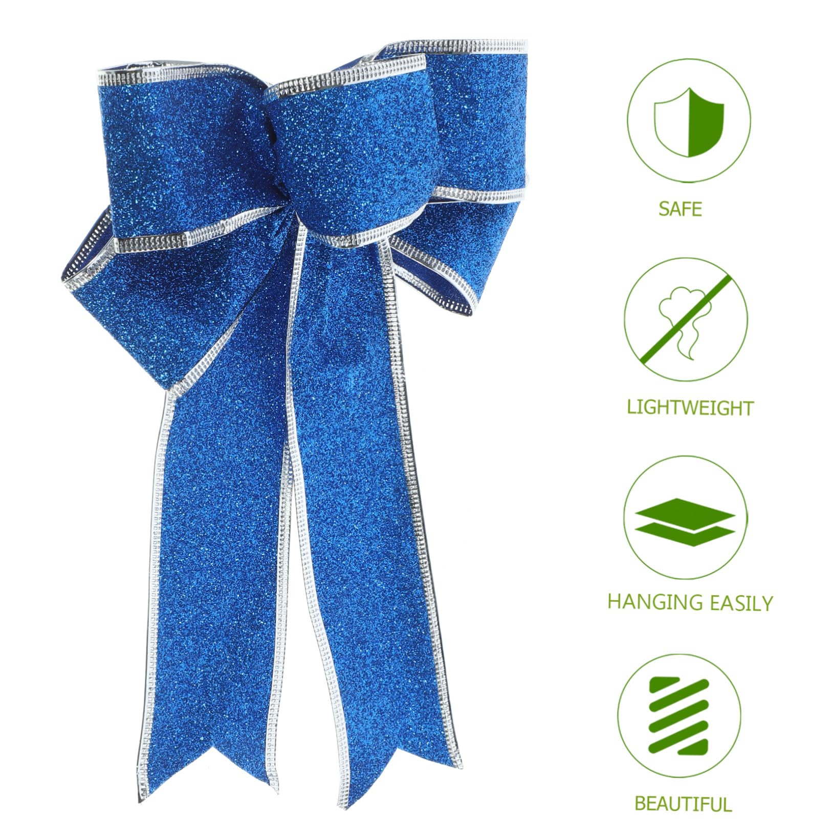 5piezas Lazo Navideño Brillante De Cinta Azul para Obsequio para Árbol De Navidad Decoración De Cinta De Navidad Adornos