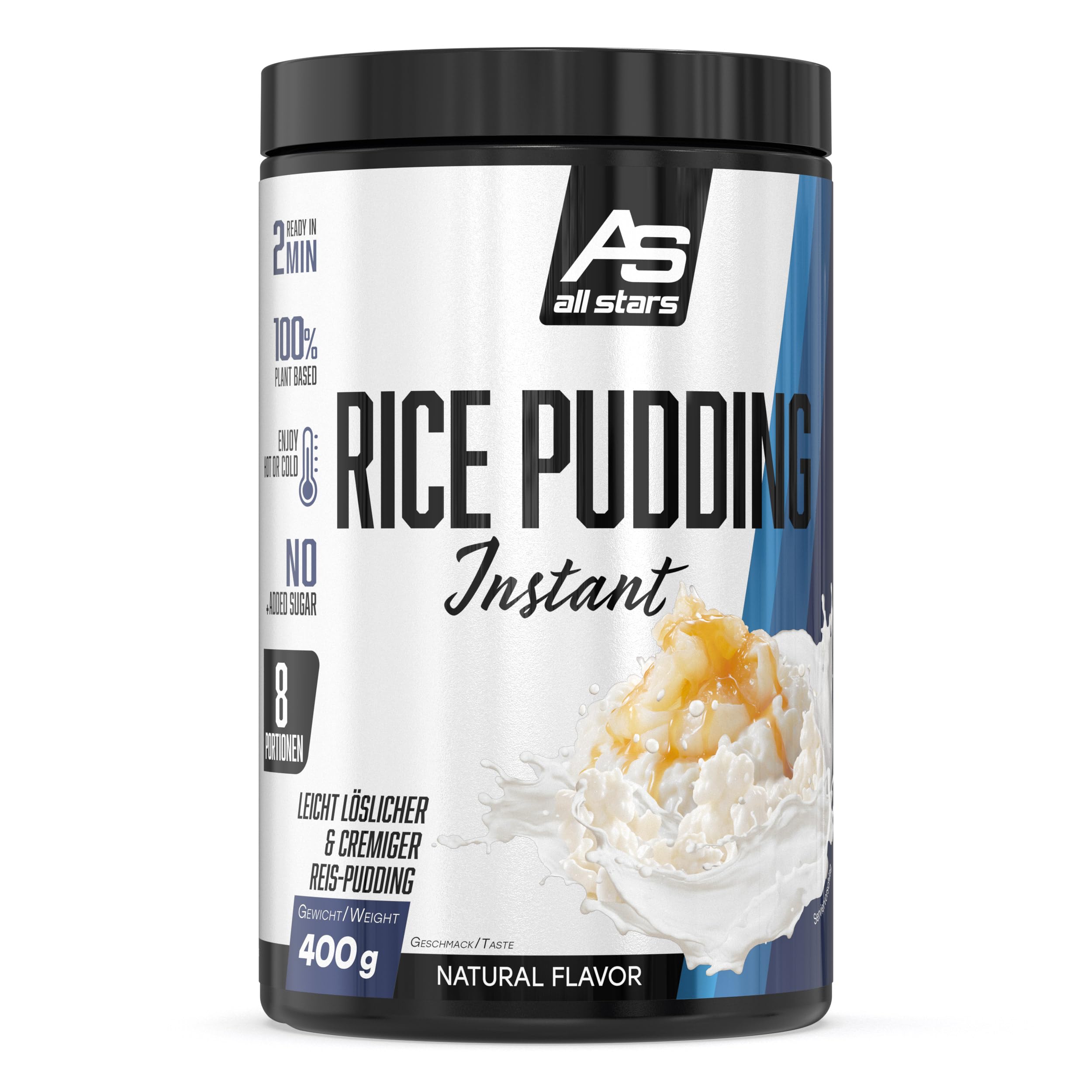 ALL STARS Rice Pudding 400g - Leckere Zwischenmahlzeit mit wenig Fett & ohne Zuckerzusatz, Laktosefrei, Instant Reispudding 100% Reismehl ohne Zusätze