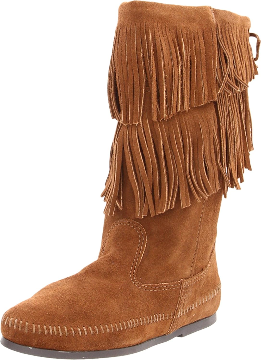 Minnetonka Women's Calf Hi 2-Layer Fringe Boot,Dusty,6 M US