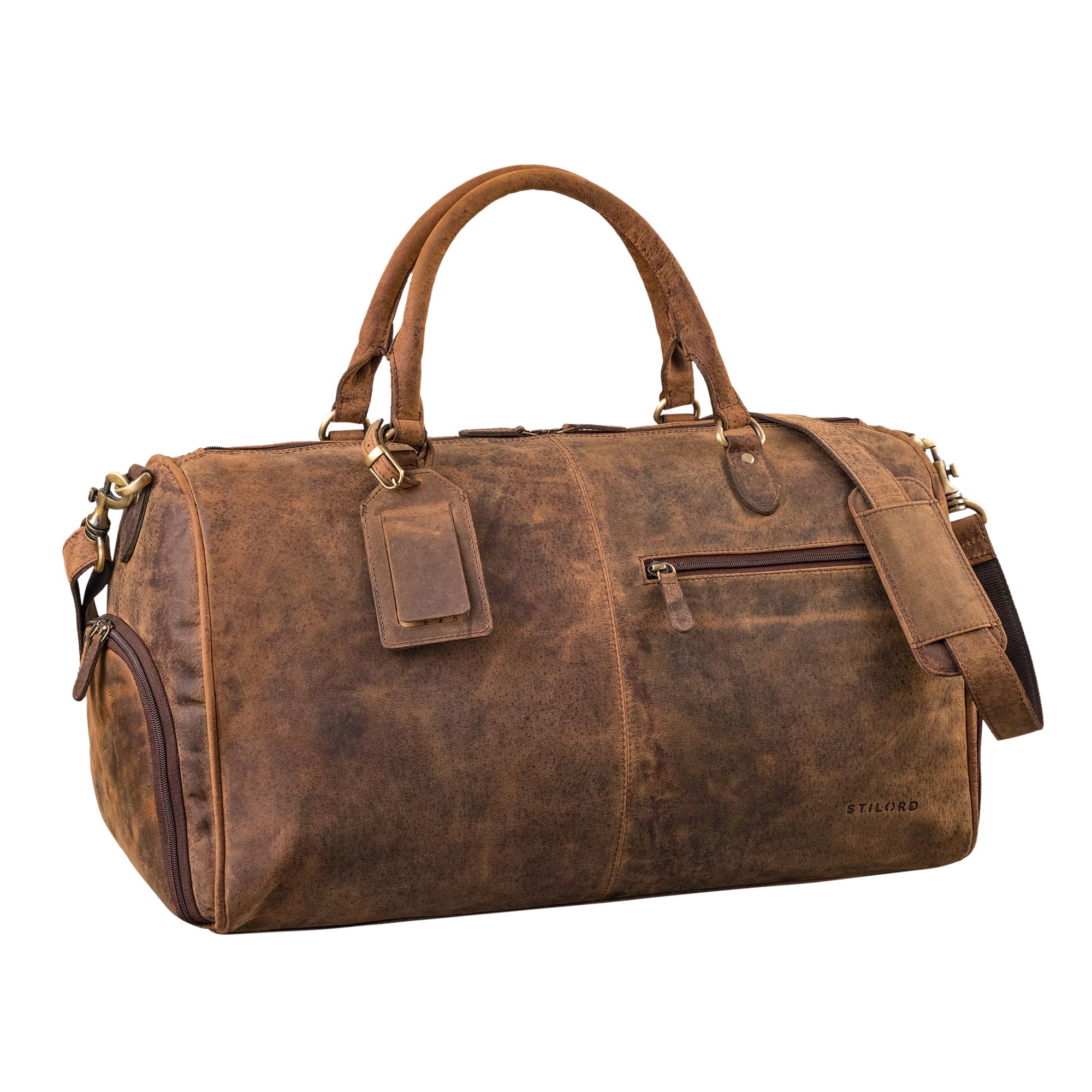 STILORD Jermaine Sac de Voyage en Cuir Grand Taille Sac Weekend Multi-Poches - Sac Cabine Imperméables Cuir XL Bagage Cabine Cuir Vache - Sac Sport Hommes et Femmes Couleur:Colorado - Marron