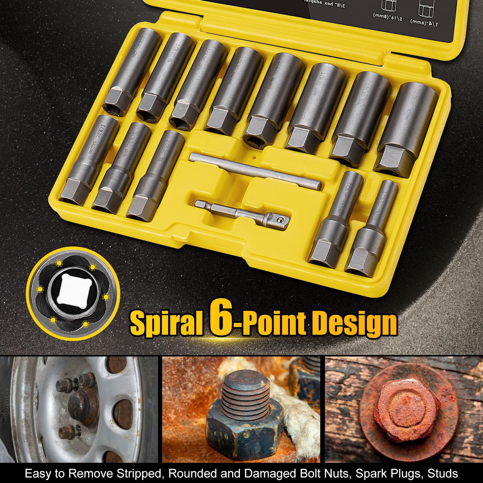 Stripped Bolt Extractor RIZOM 11-Piece Spiral Type Deep , Stripped Nut ...