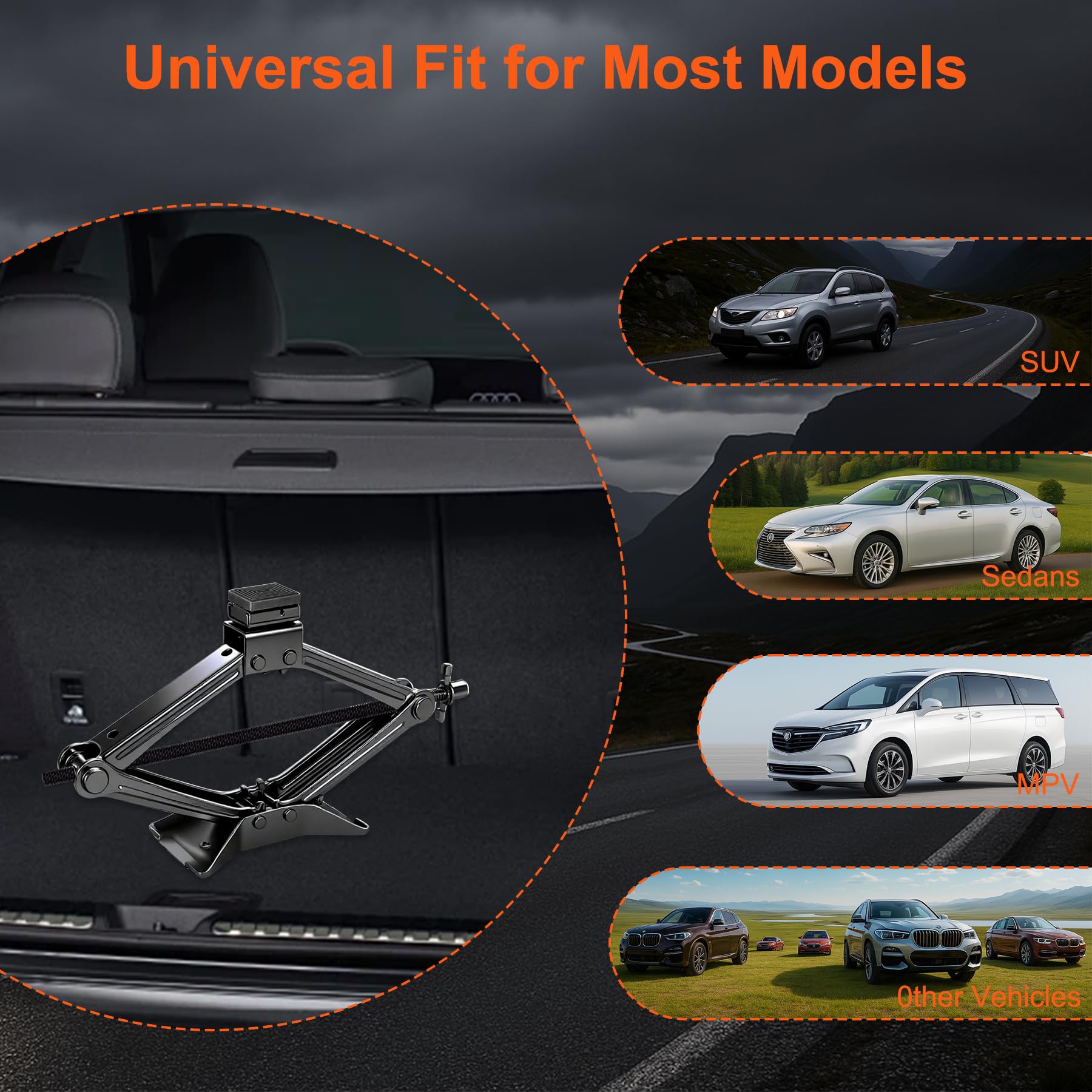 SPECILITE Gato de Coche 2,5 T, Elevador Cochecon Universal para Automóviles con Placa Base de Acero Extendida, Completo con Espaciador de Goma y Llave, Car Jack para Coche Familiar SUV, MPV