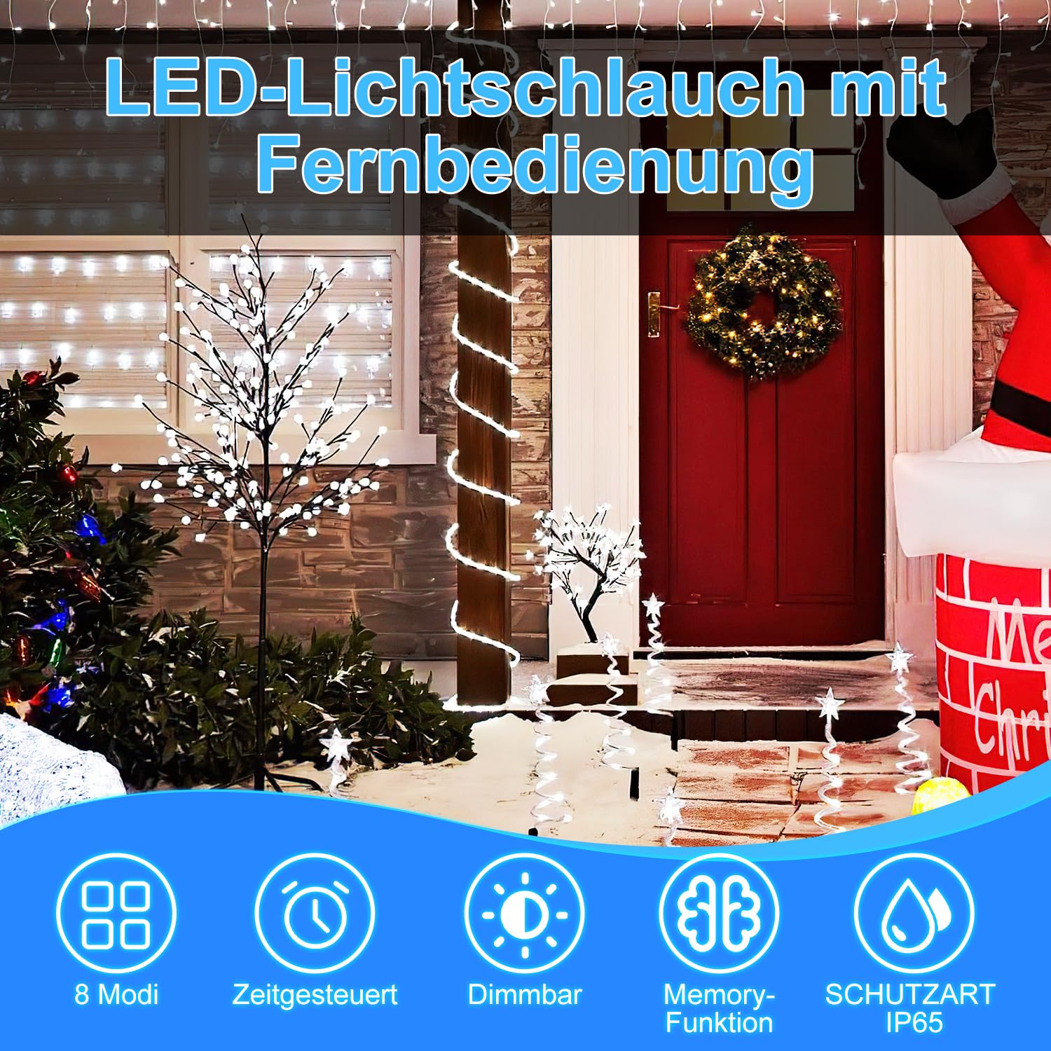 Cecaylie Lichtslang voor buiten, 30 m, 300 leds, voor binnen en buiten, 8 modi, IP65 waterdicht, dimbare lichtslang, led-slang voor buiten, binnen, tuin, feest, bruiloft, koud wit