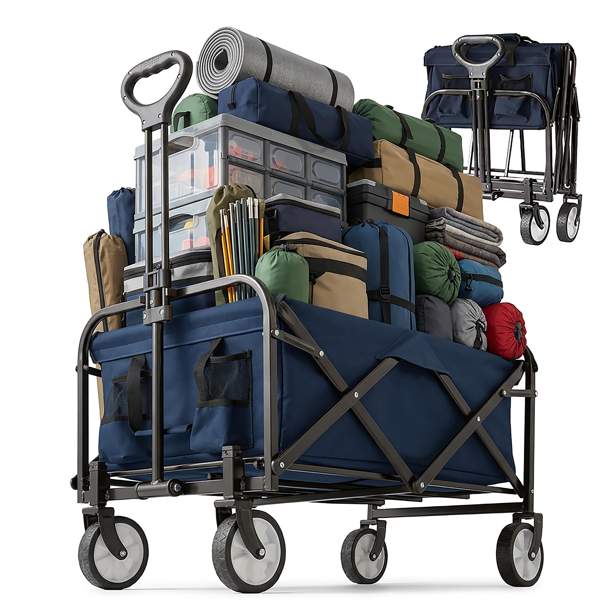 Relaxdays Bollerwagen, faltbar, 100 kg, Teleskopgriff, Oxford-Gewebe, Transportwagen für Einkauf, Camping & Strand, blau