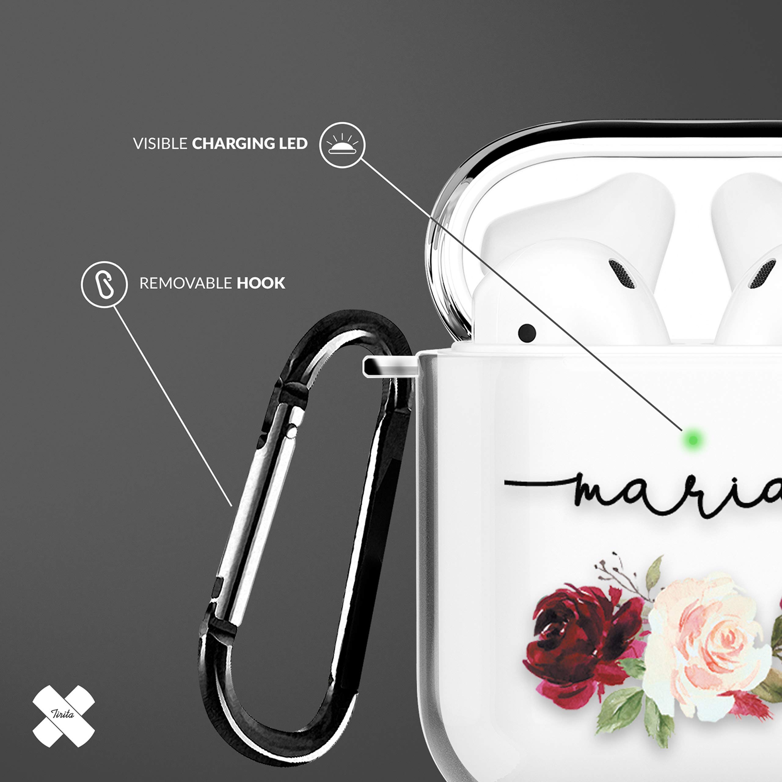 Tirita Personalised Custom Case Compatible with Apple AirPods 4th gen, Support Wireless Charging, with Carabiner, Front LED Visible [14- Golden Bee] — view 95