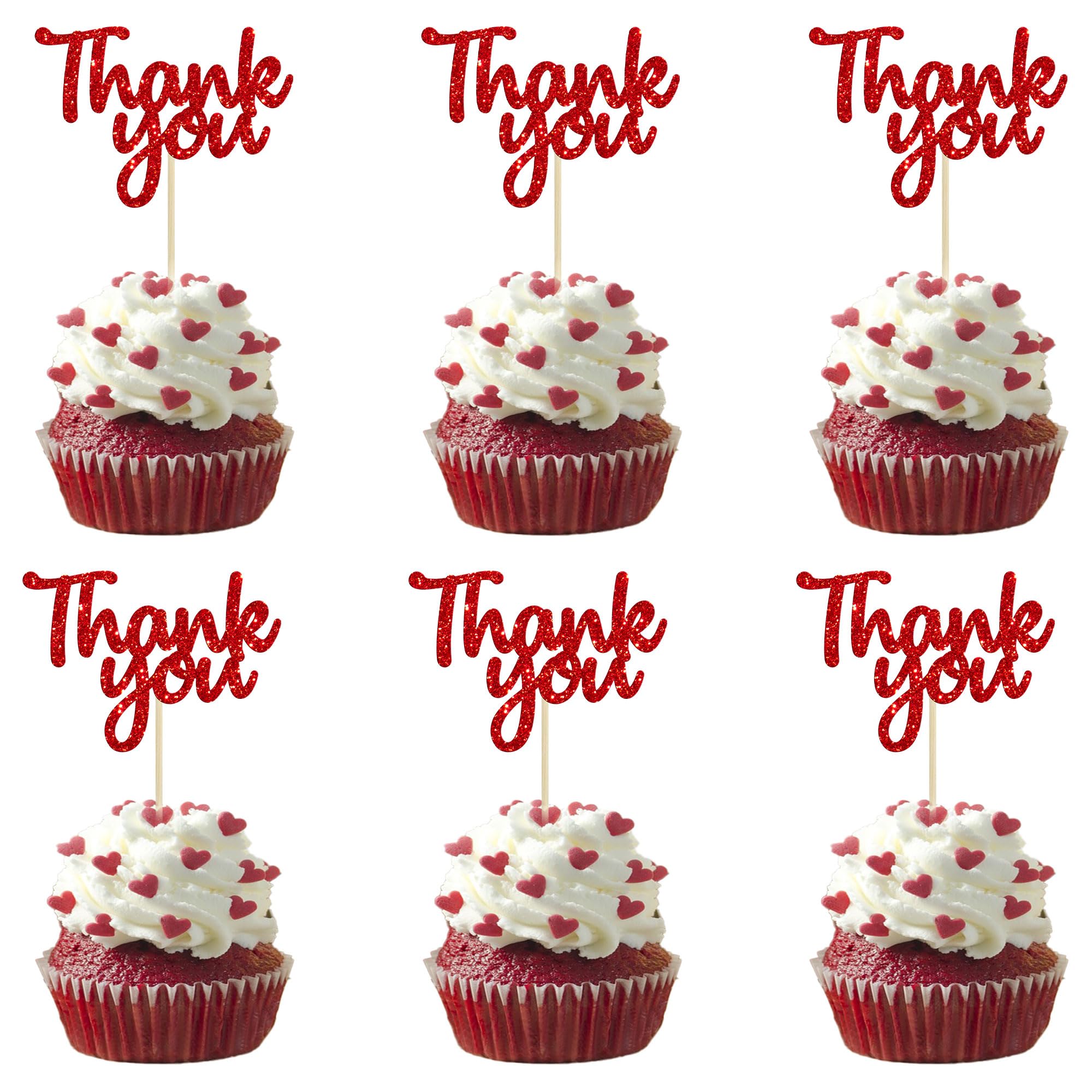Gyufise 36 Pack Thank You Cupcake Toppers Black Glitter Thanksgiving Cupcake Picks Decorations for Baby Shower Boys Girls Birthday Party Supplies